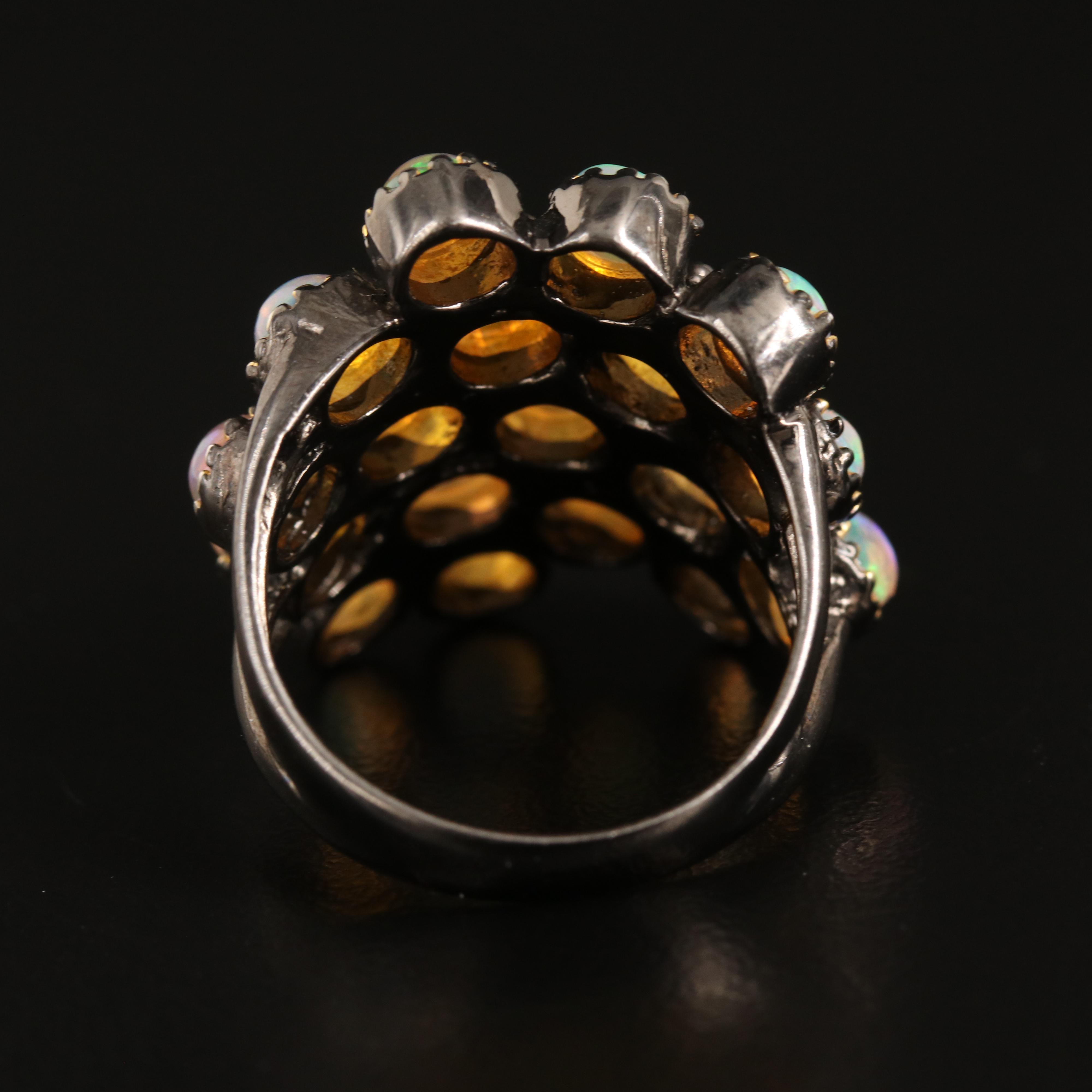 Sterling Opal Cluster Ring