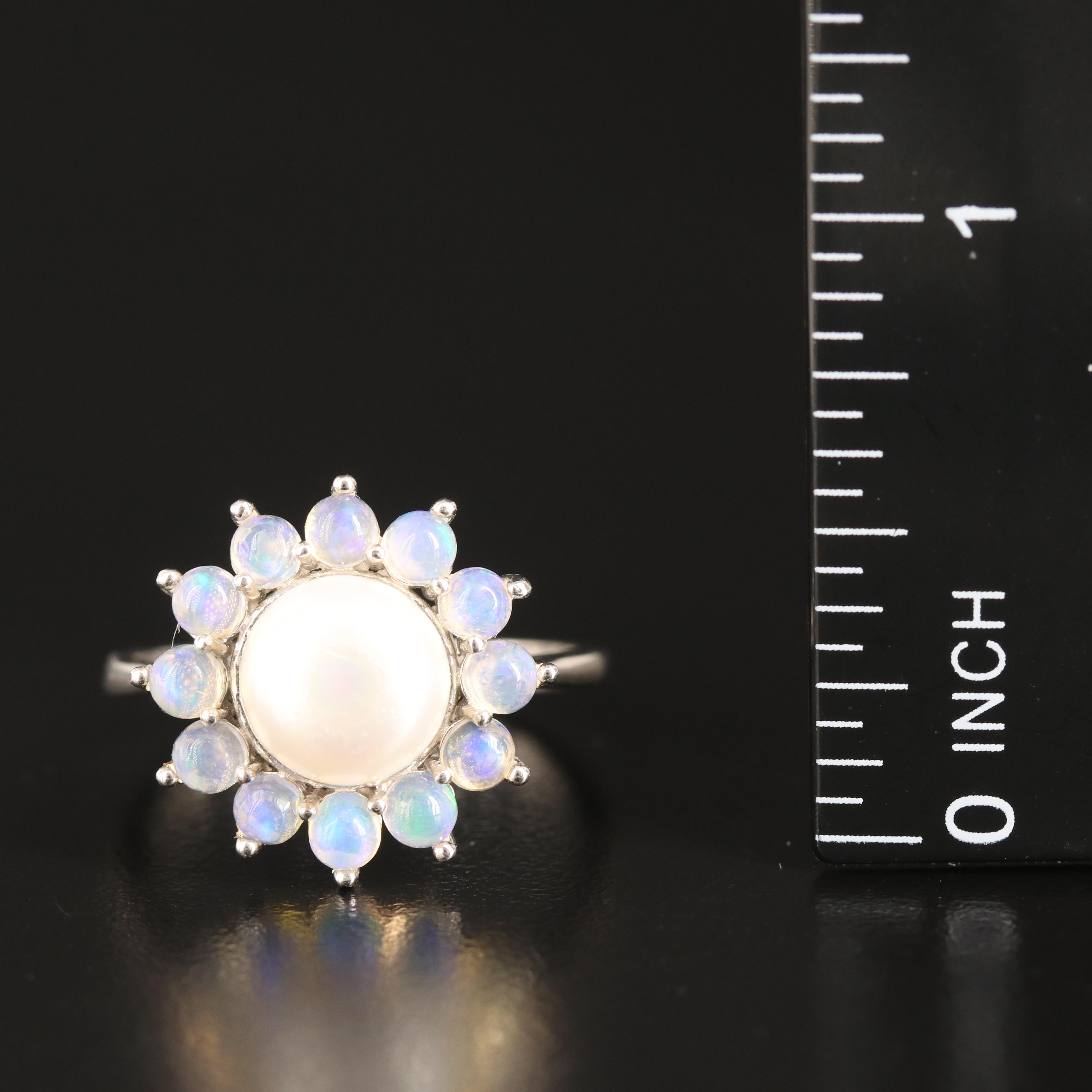 Sterling Pearl and Opal Ring