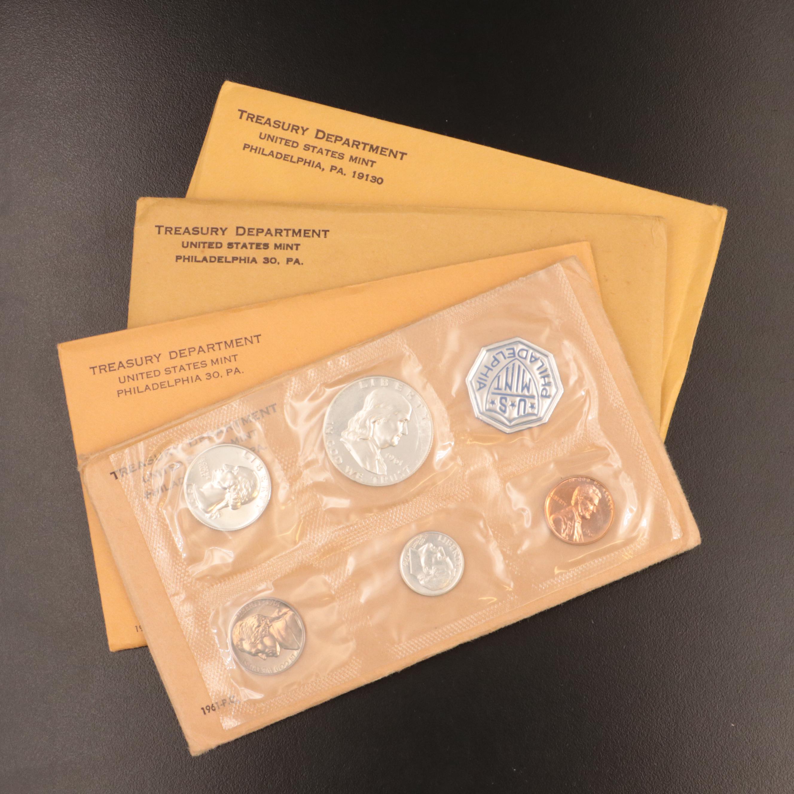Four Early U.S. Mint Silver Proof Sets, 1961–1964