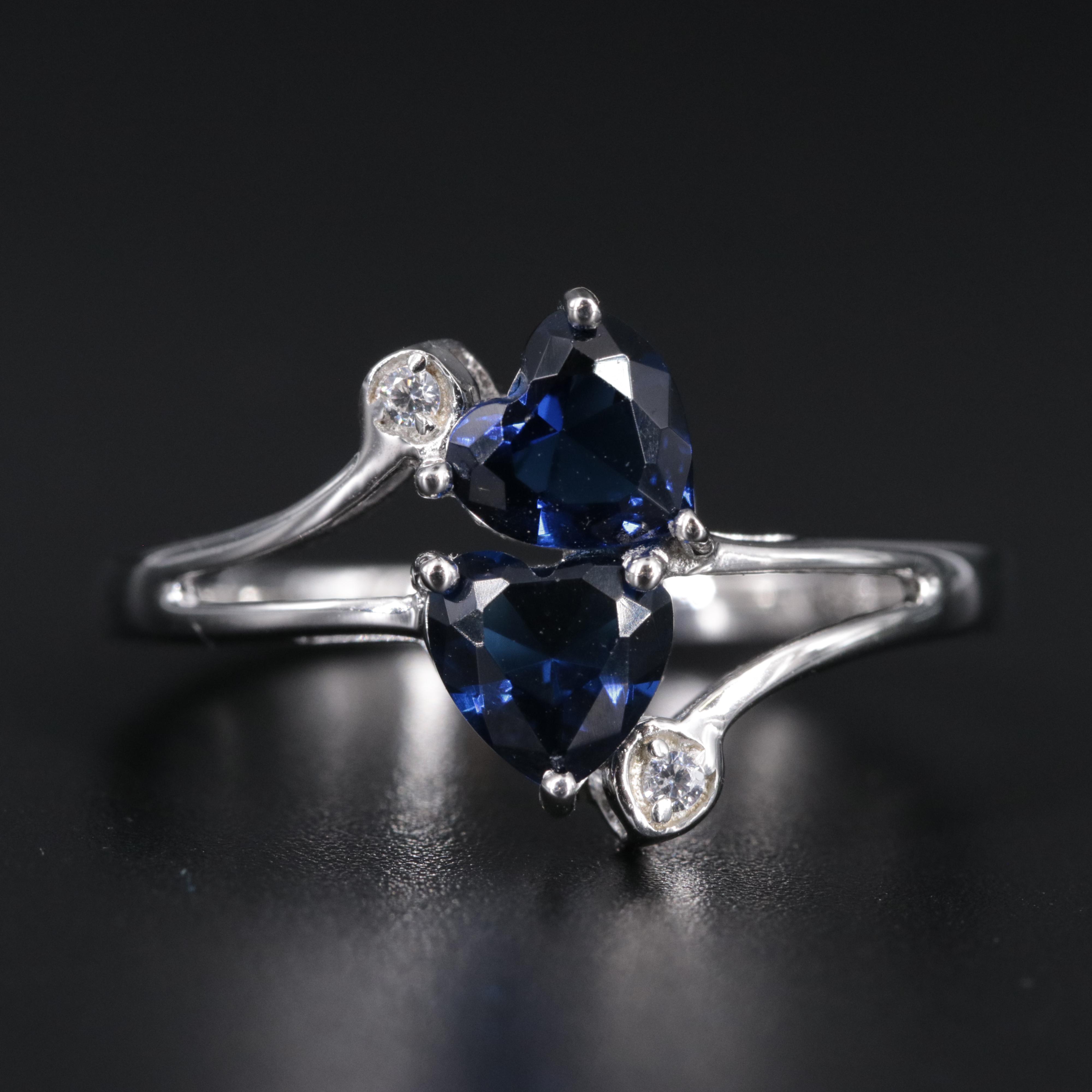 Sterling Silver Sapphire and Cubic Zirconia Ring