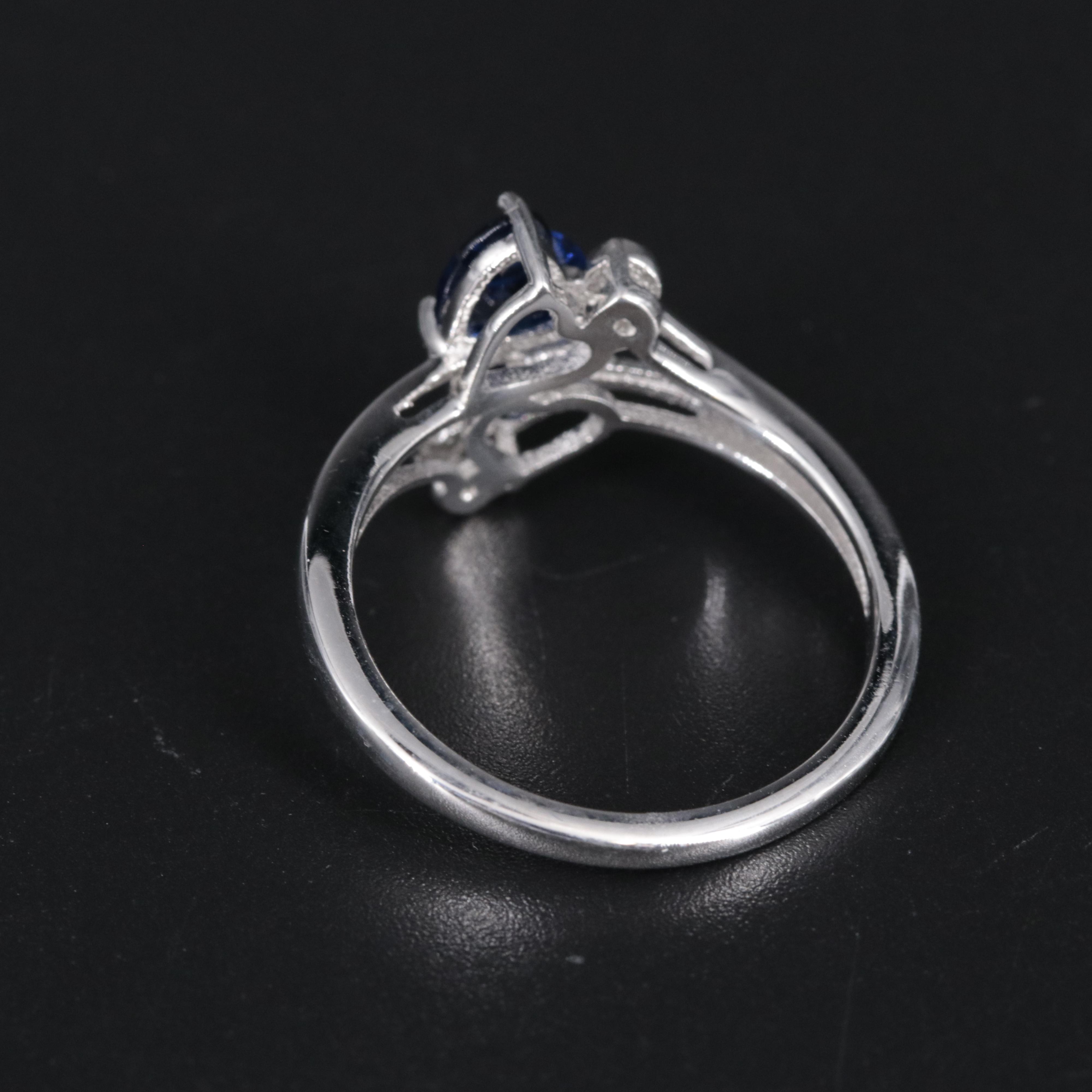 Sterling Silver Sapphire and Cubic Zirconia Ring