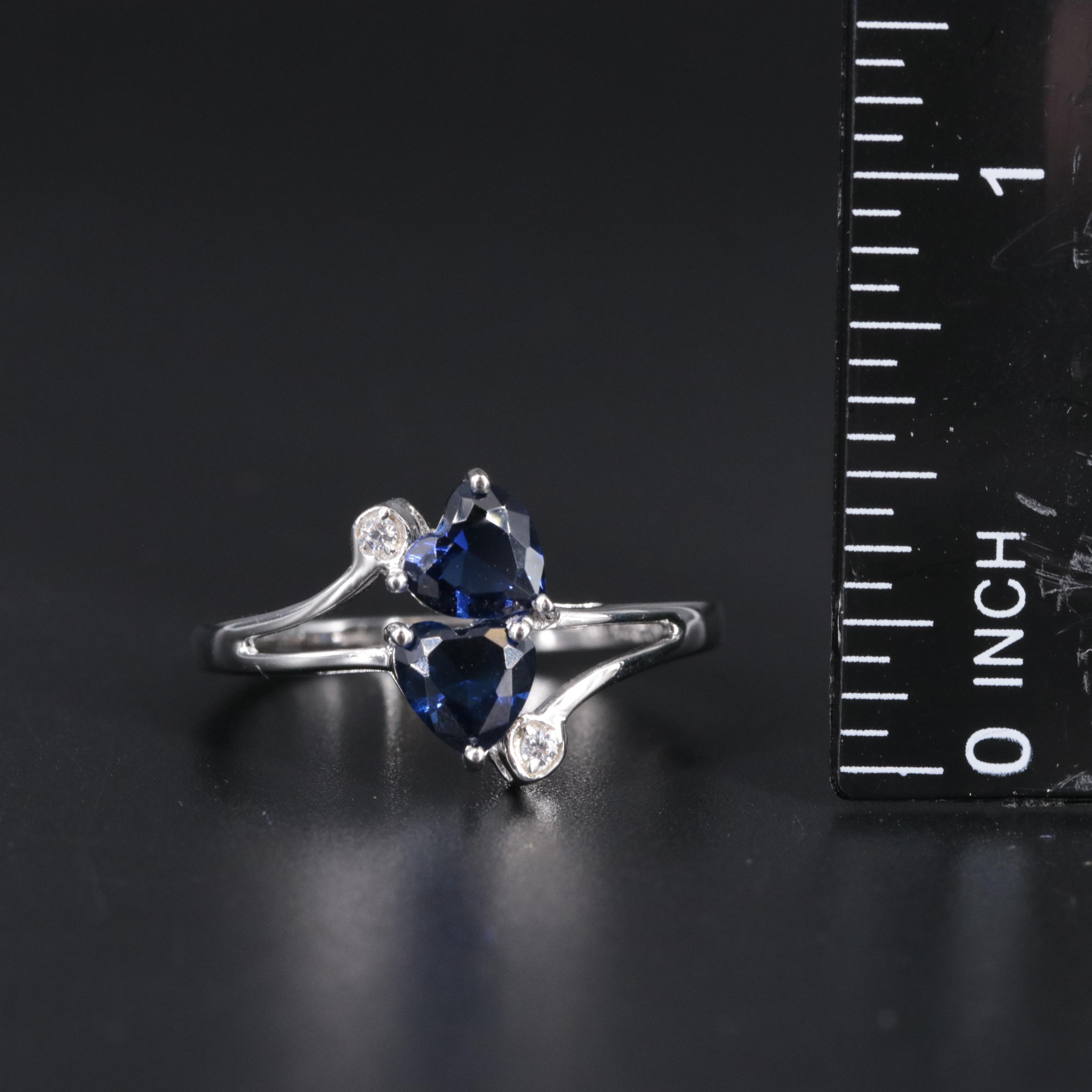 Sterling Silver Sapphire and Cubic Zirconia Ring
