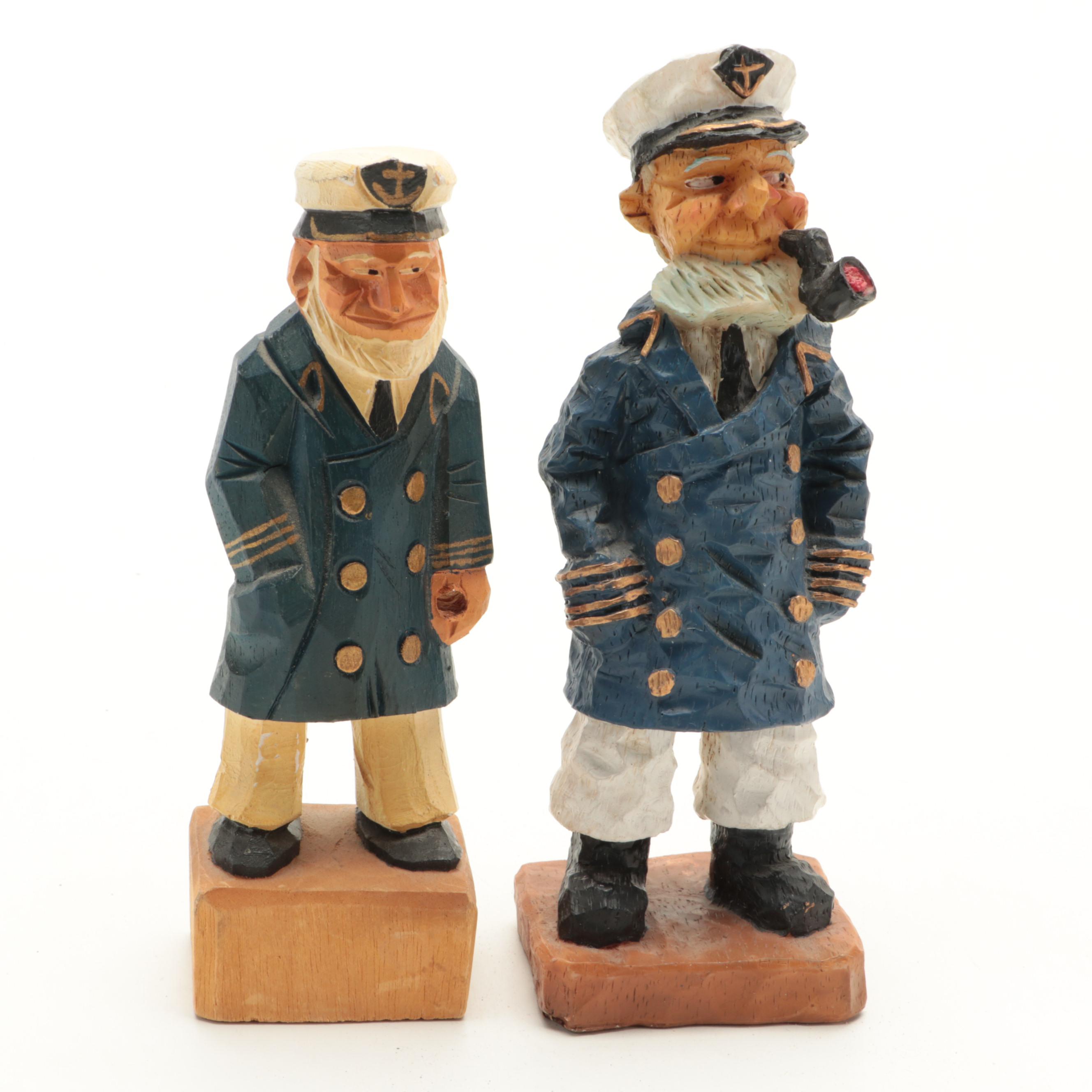 Carved Wooden and Resin Sailors and Lighthouse Figurines
