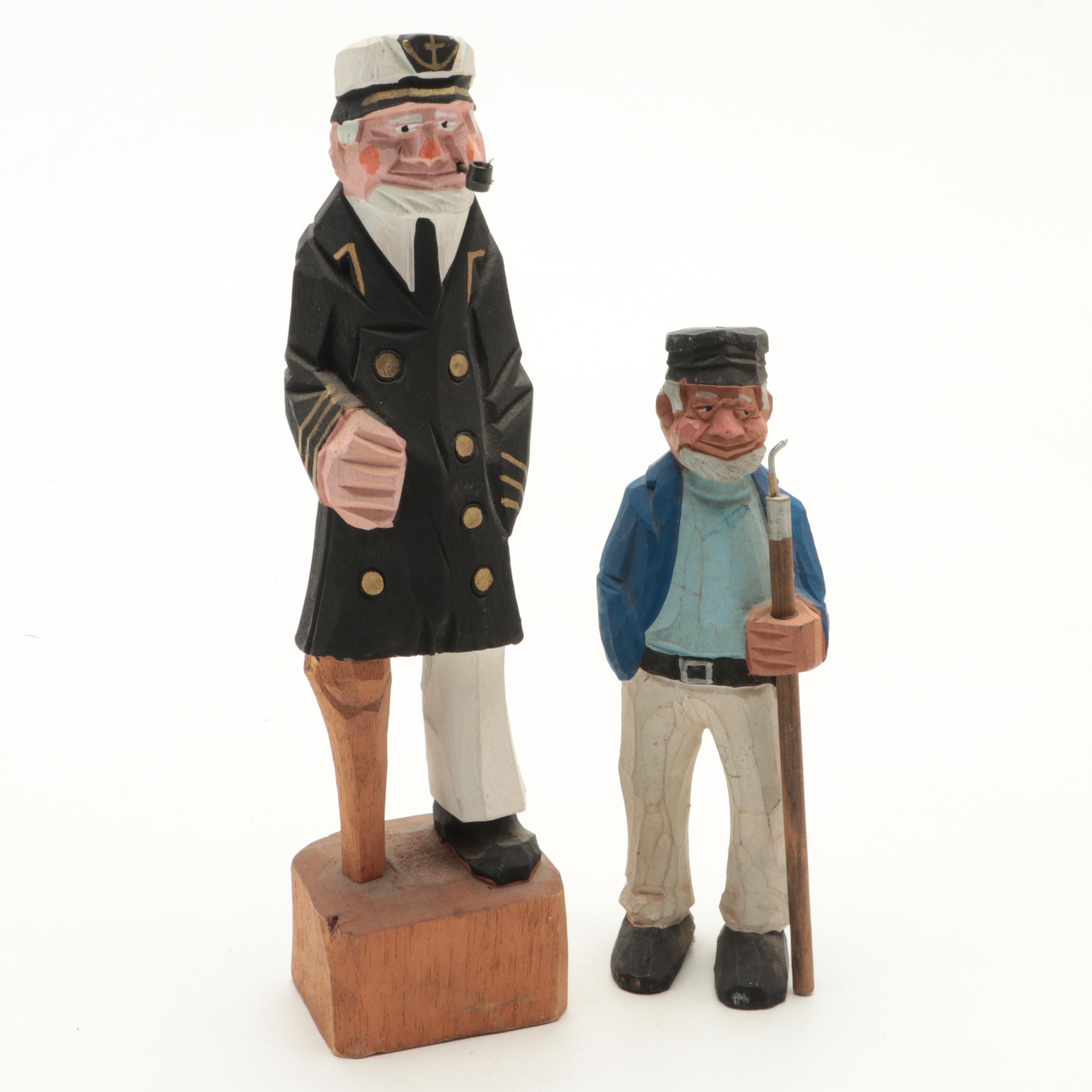 Carved Wooden and Resin Sailors and Lighthouse Figurines