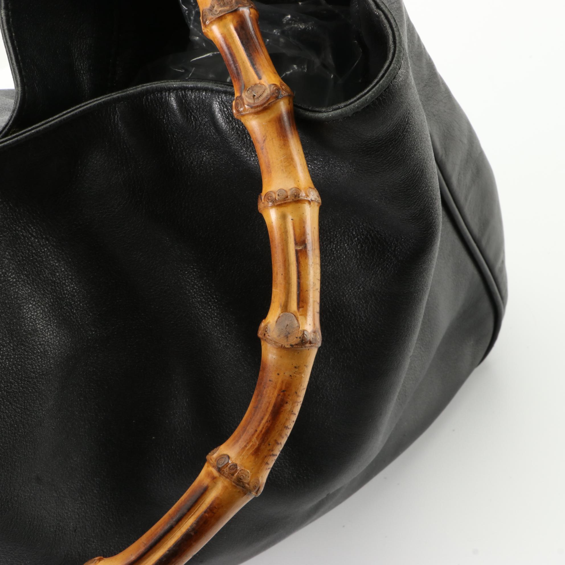 Gucci Bamboo Shoulder Bag in Black Leather