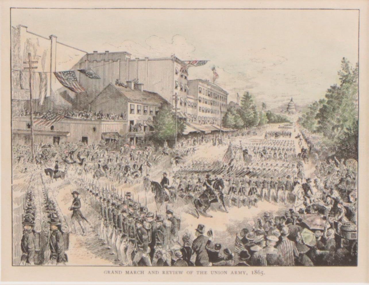 Hand-Colored Wood Engraving "Grand March and Review of the Union Army"