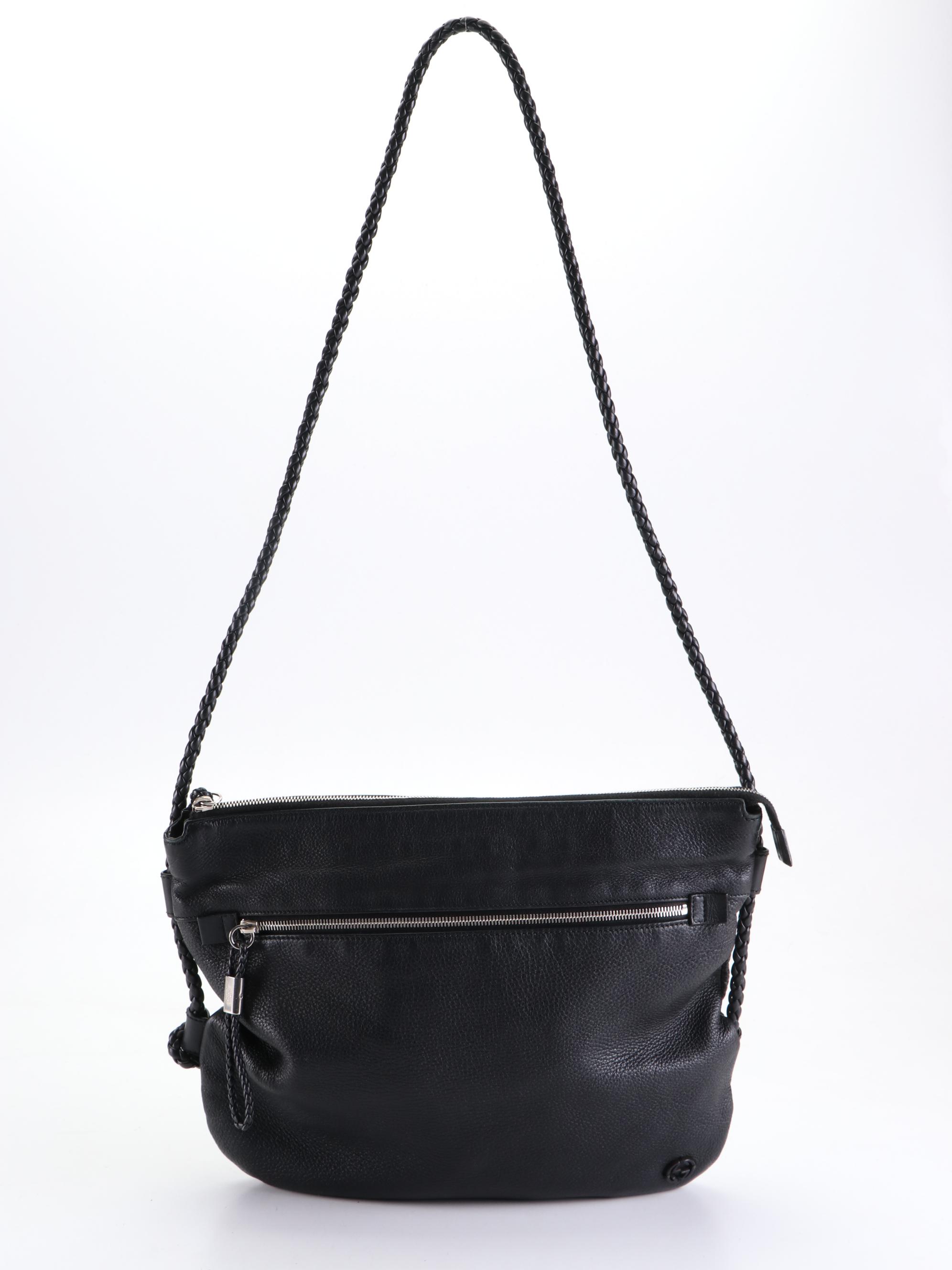 Gucci Crossbody Bag in Black Grain Leather with Braided Strap