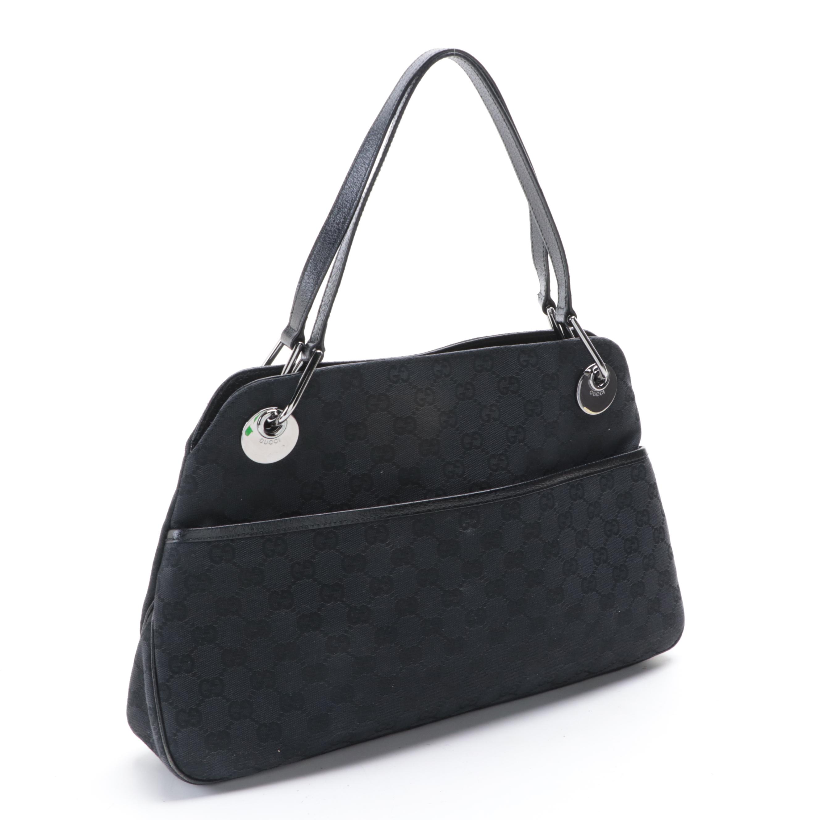 Gucci Eclipse GG Canvas and Cinghiale Leather Shoulder Bag