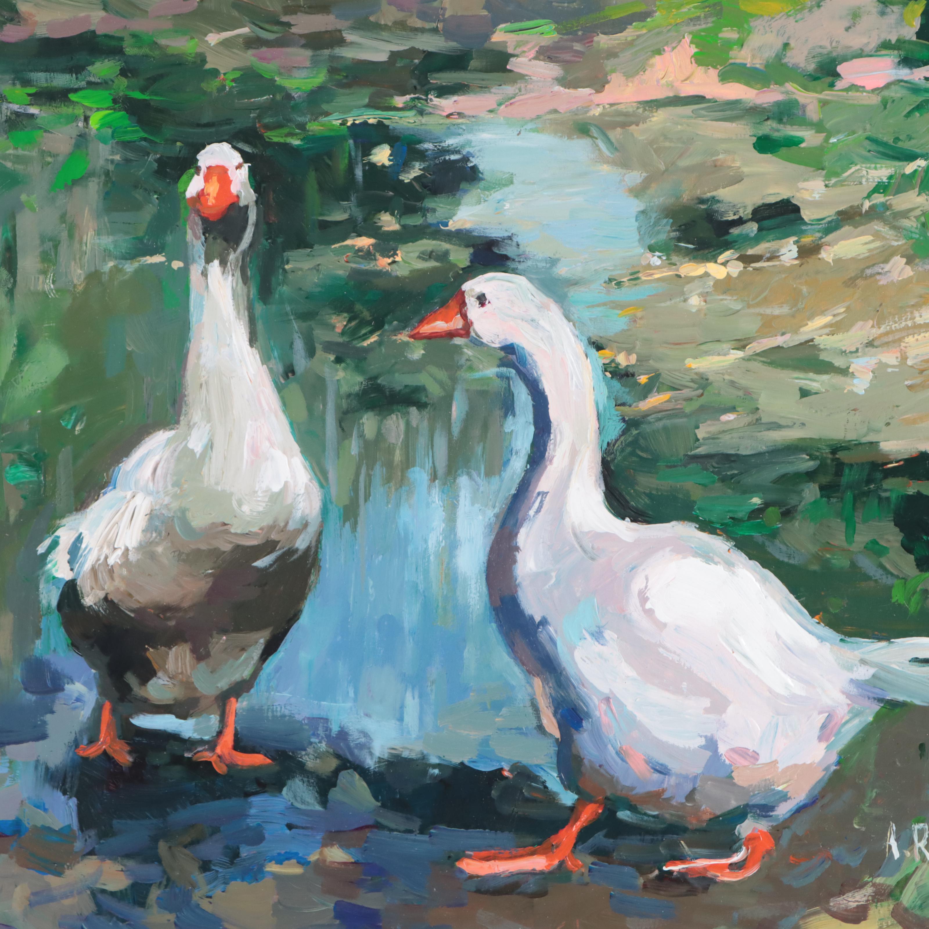 Agnes Rey Oil Painting "Village Yard," 21st Century