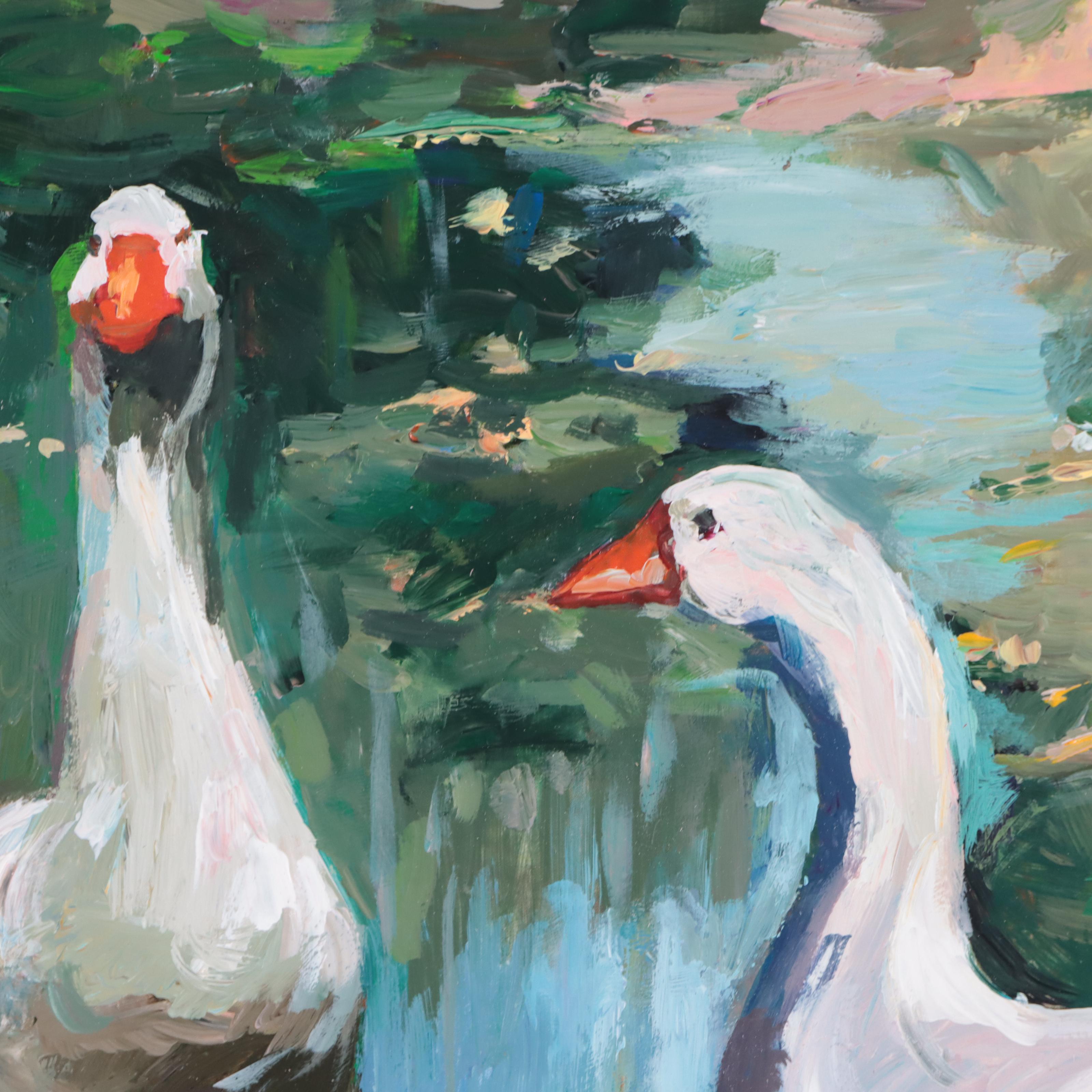 Agnes Rey Oil Painting "Village Yard," 21st Century