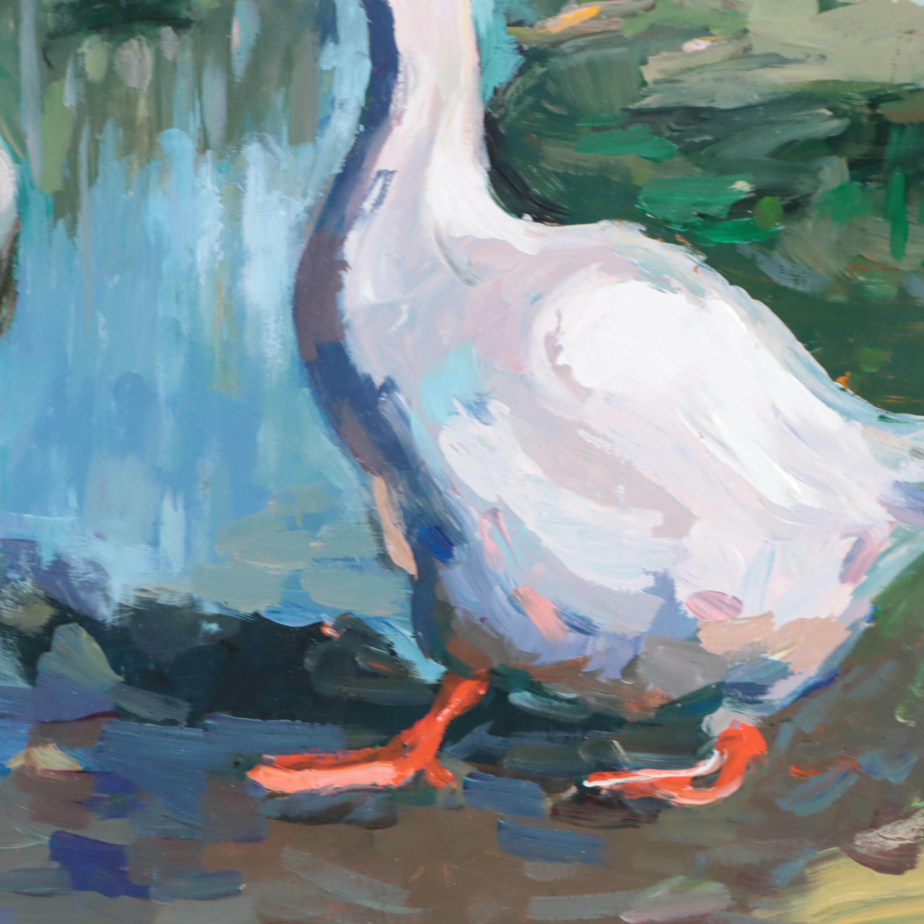 Agnes Rey Oil Painting "Village Yard," 21st Century