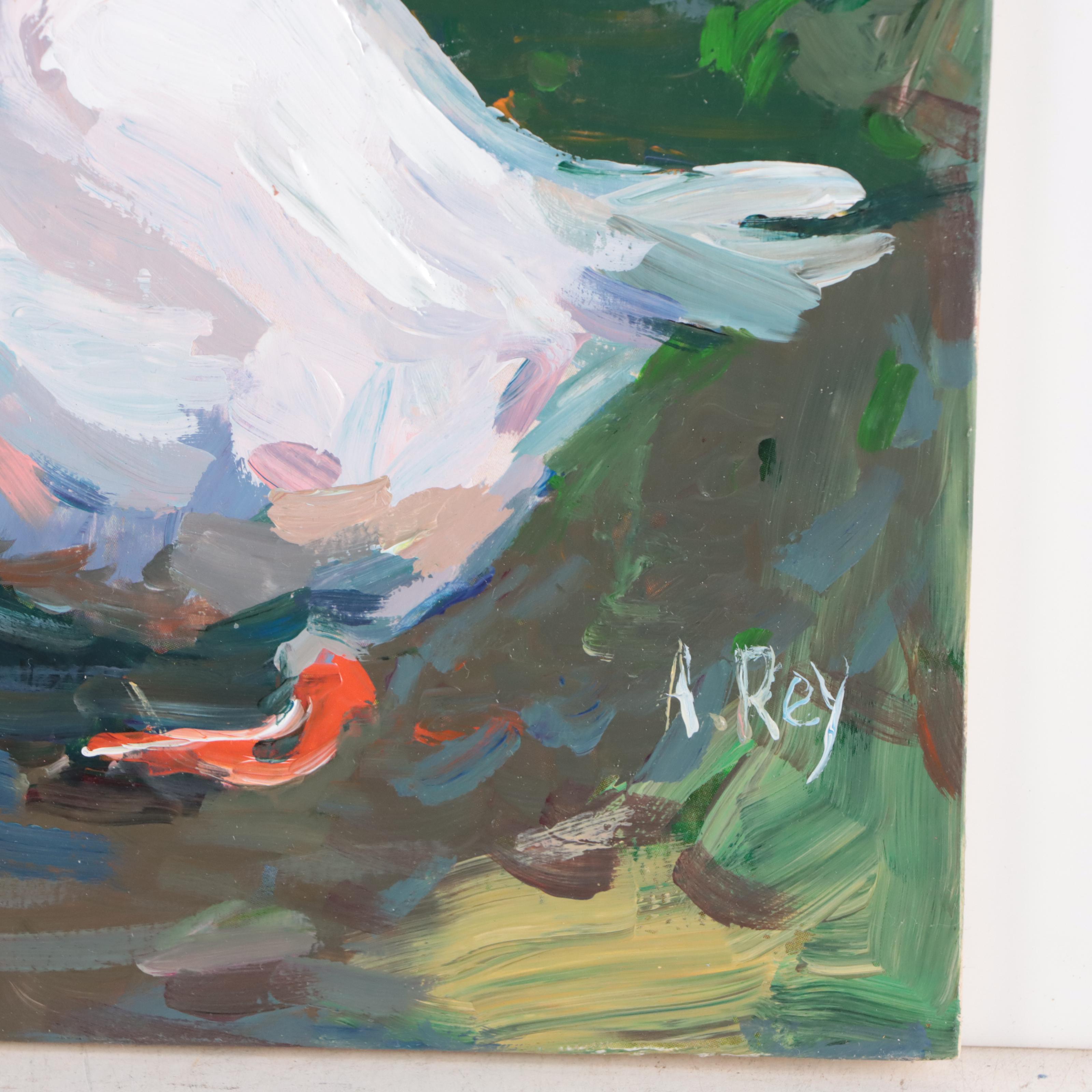 Agnes Rey Oil Painting "Village Yard," 21st Century