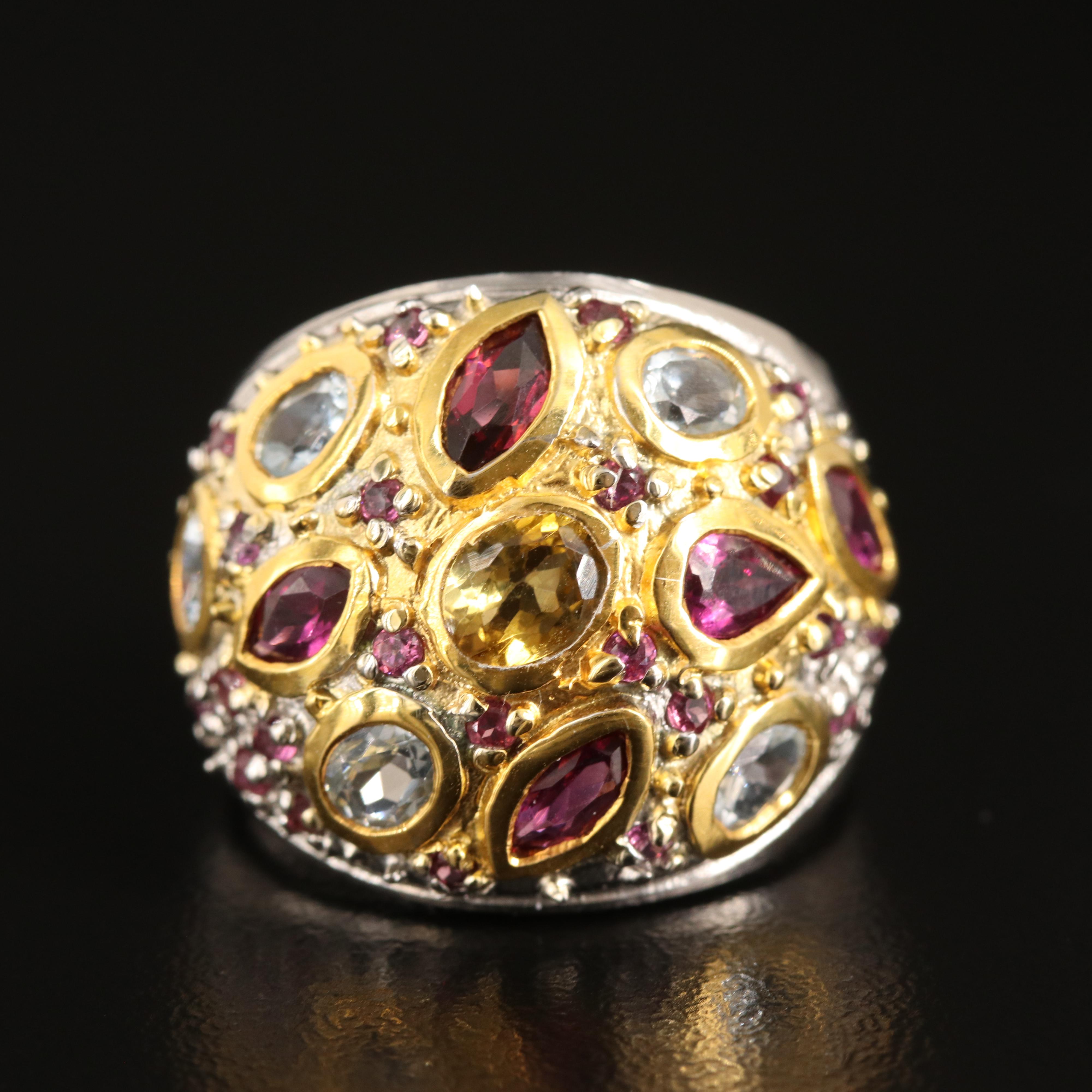 Sterling Citrine and Gemstone Dome Ring