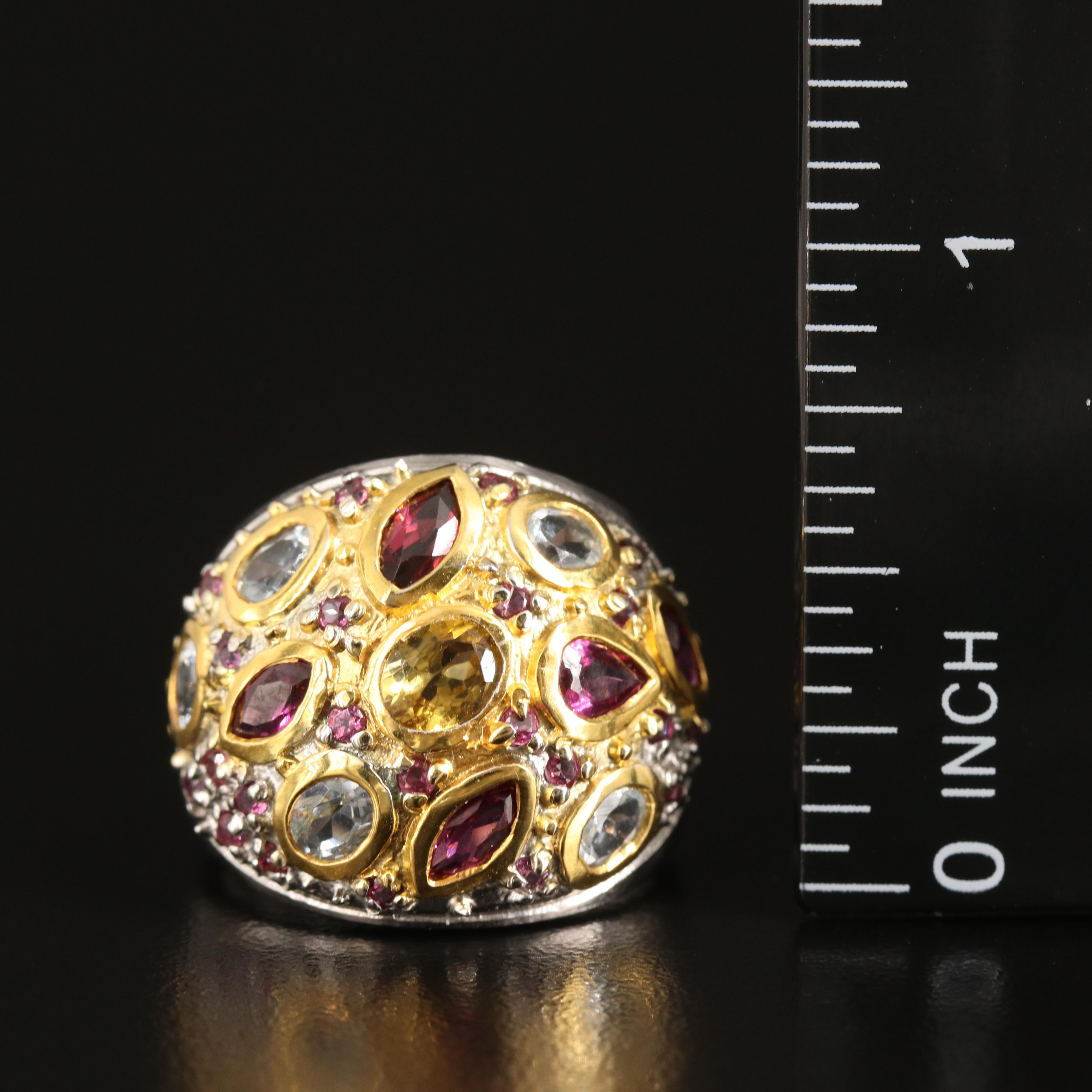 Sterling Citrine and Gemstone Dome Ring
