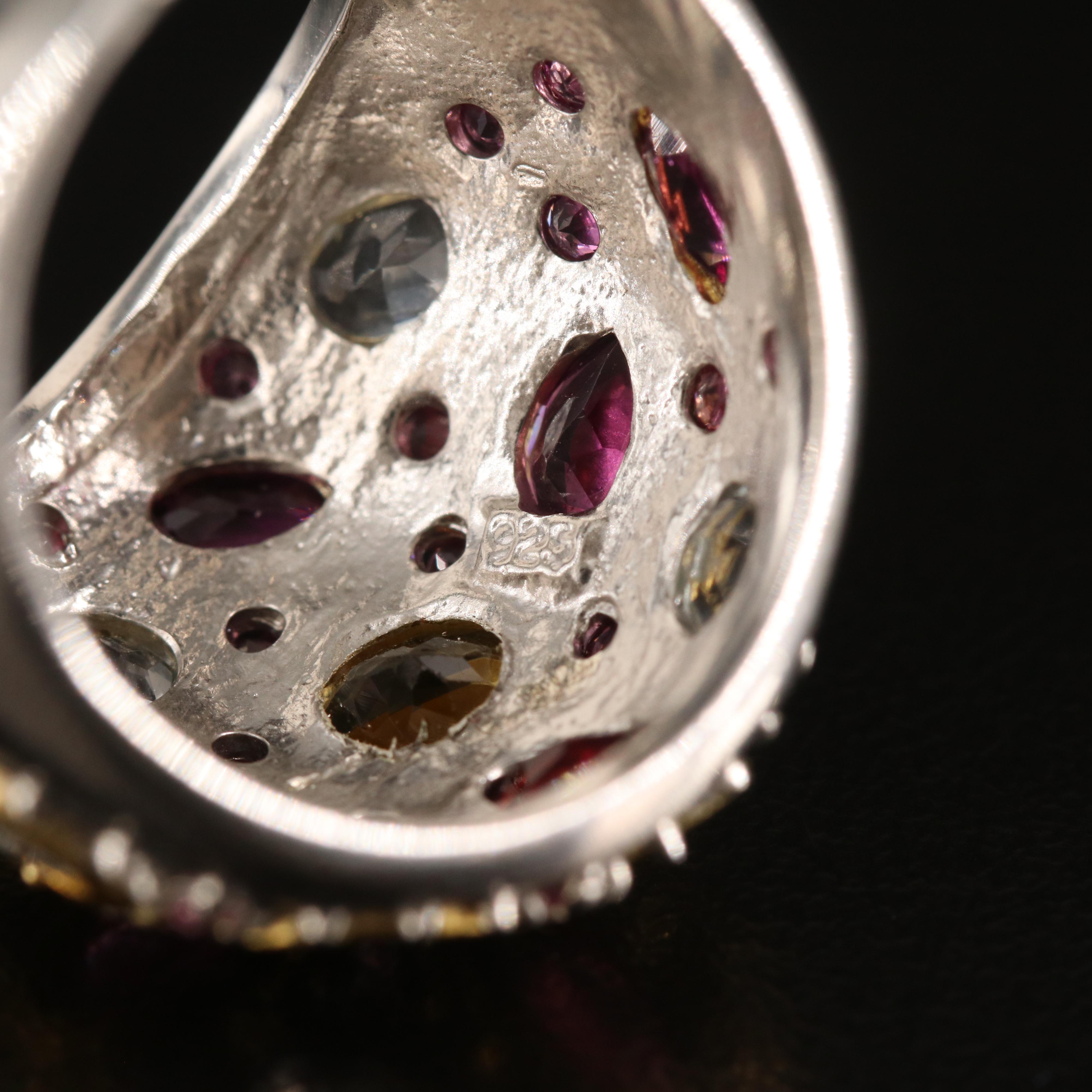 Sterling Citrine and Gemstone Dome Ring