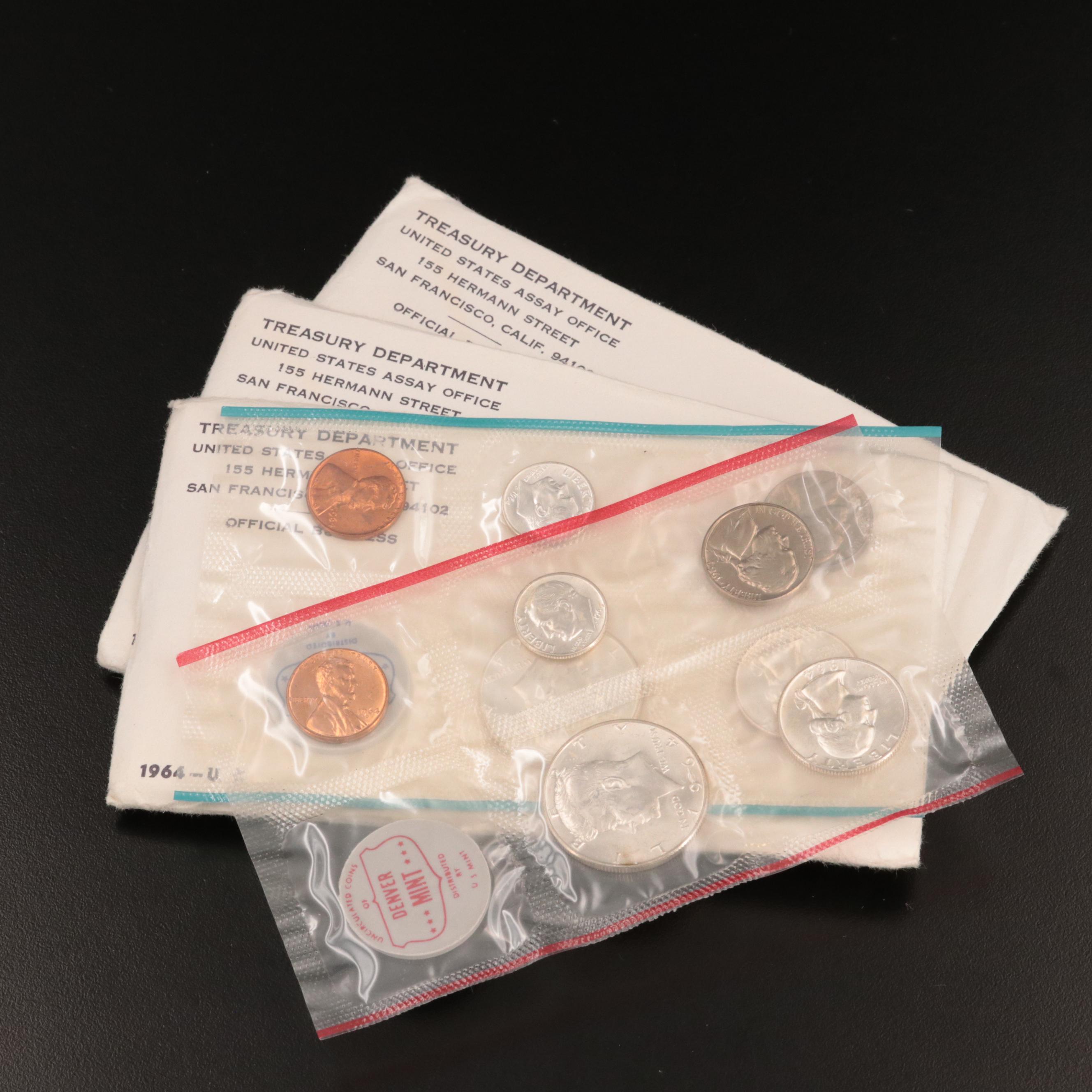 Three 1964 U.S. Mint Uncirculated Sets