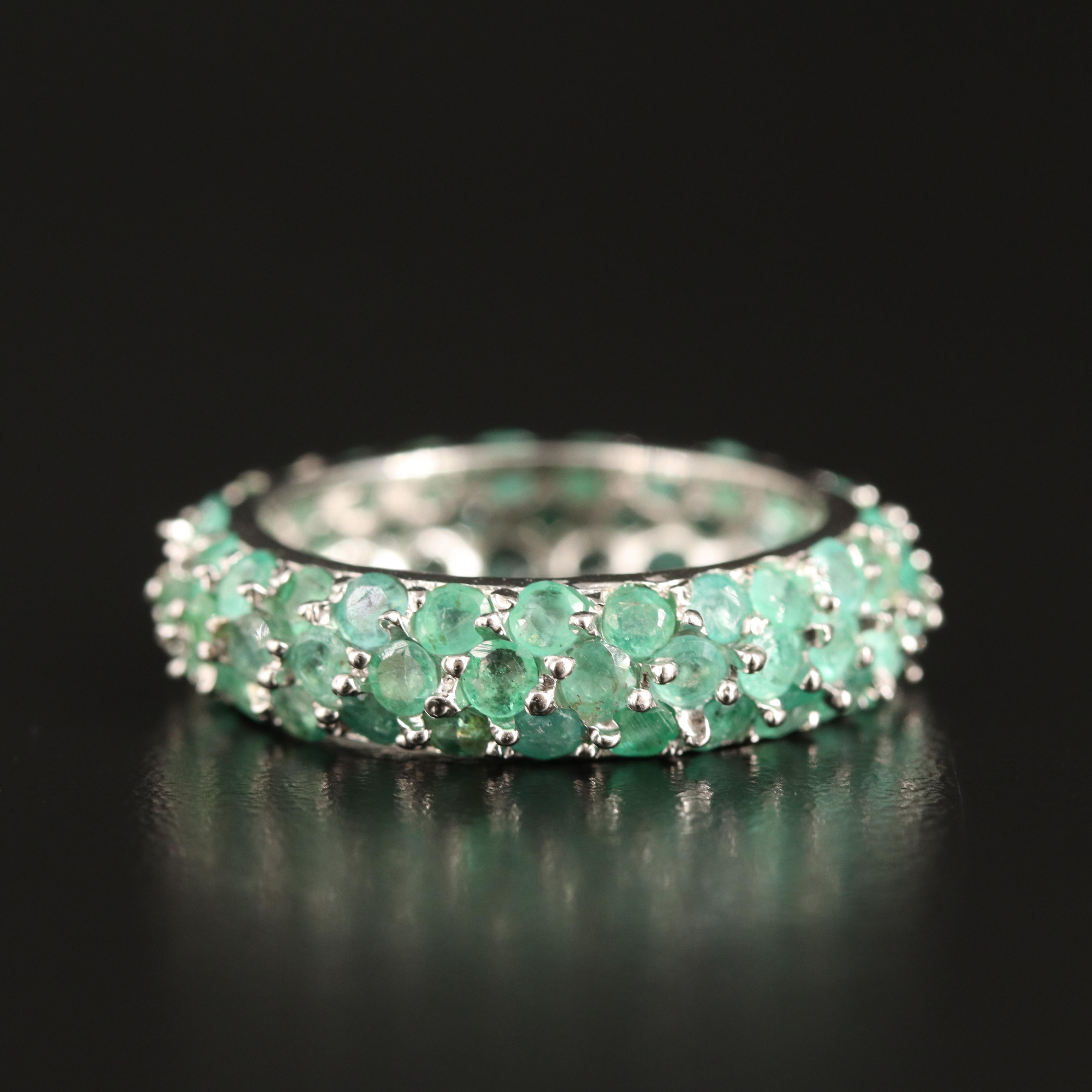 Sterling Emerald Eternity Band