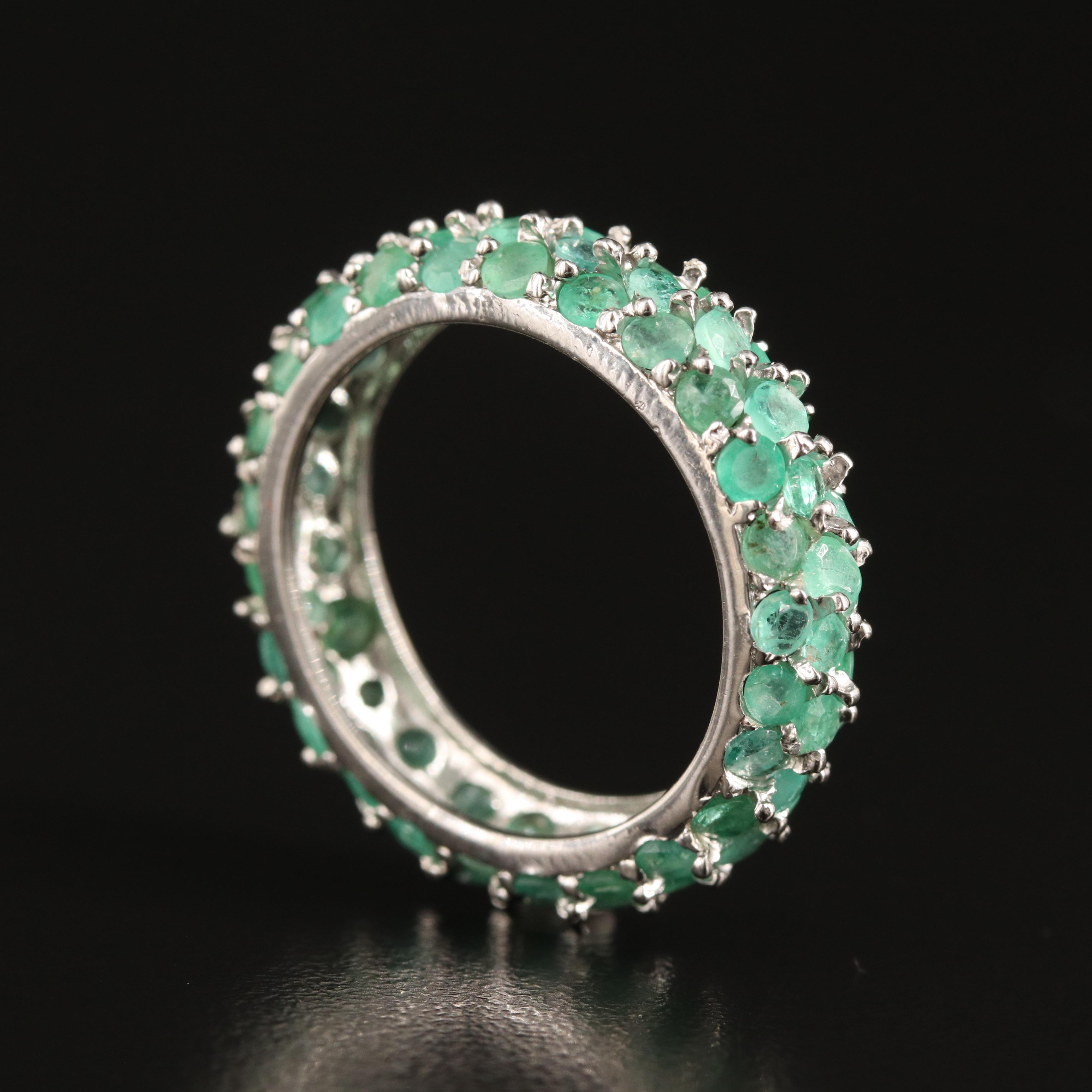 Sterling Emerald Eternity Band