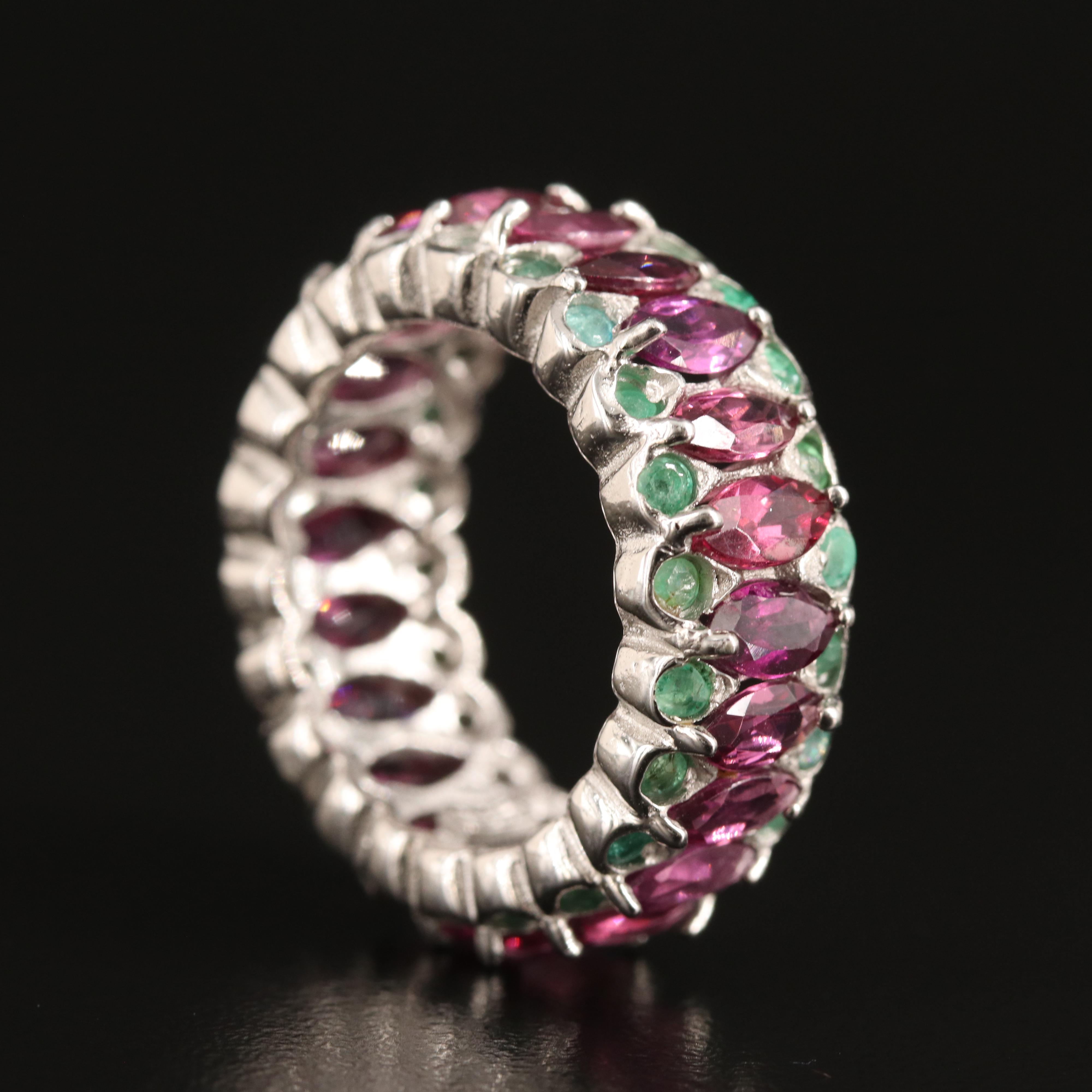 Sterling Garnet and Emerald Eternity Band
