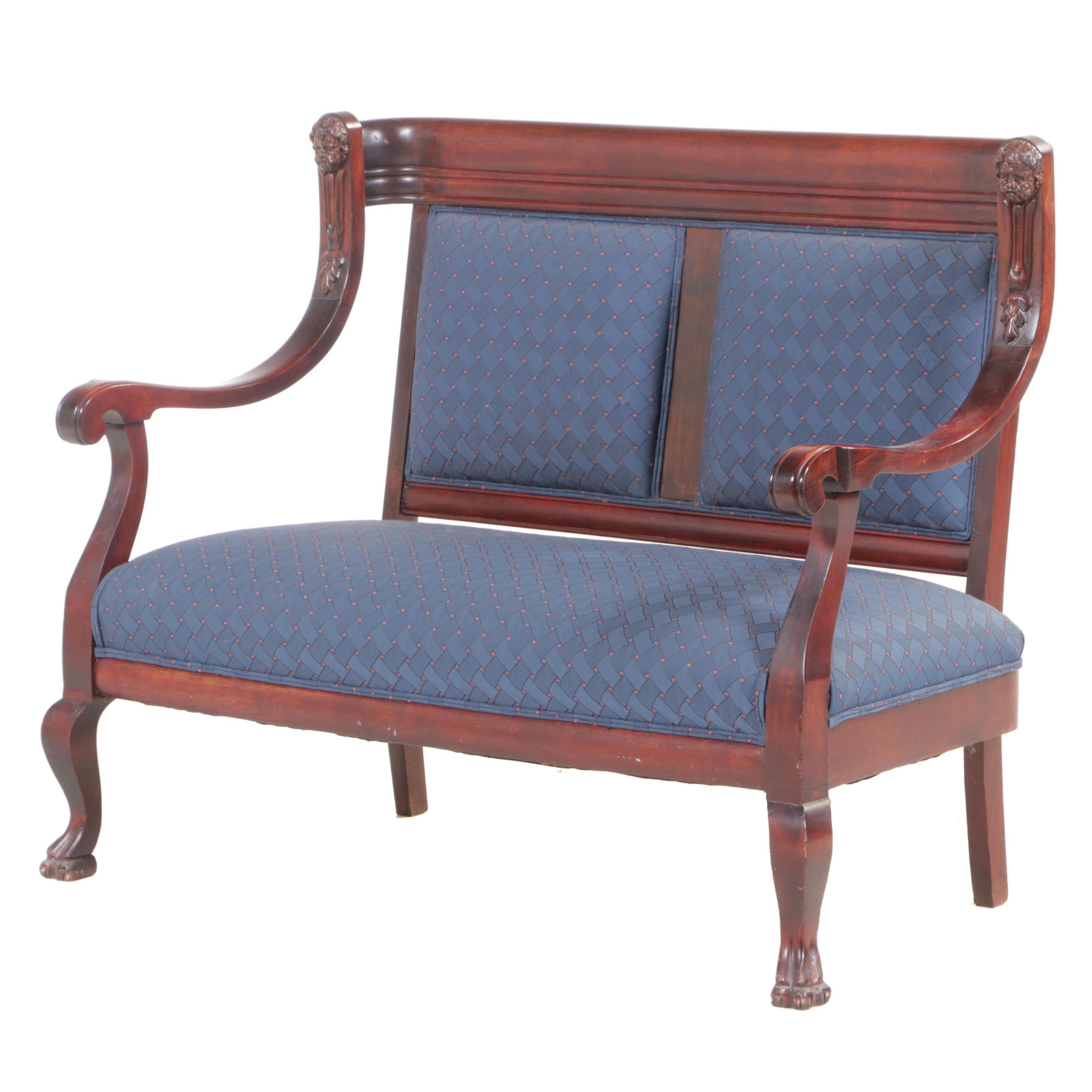 Victorian Renaissance Revival Upholstered Mahogany Settee, Circa 1900