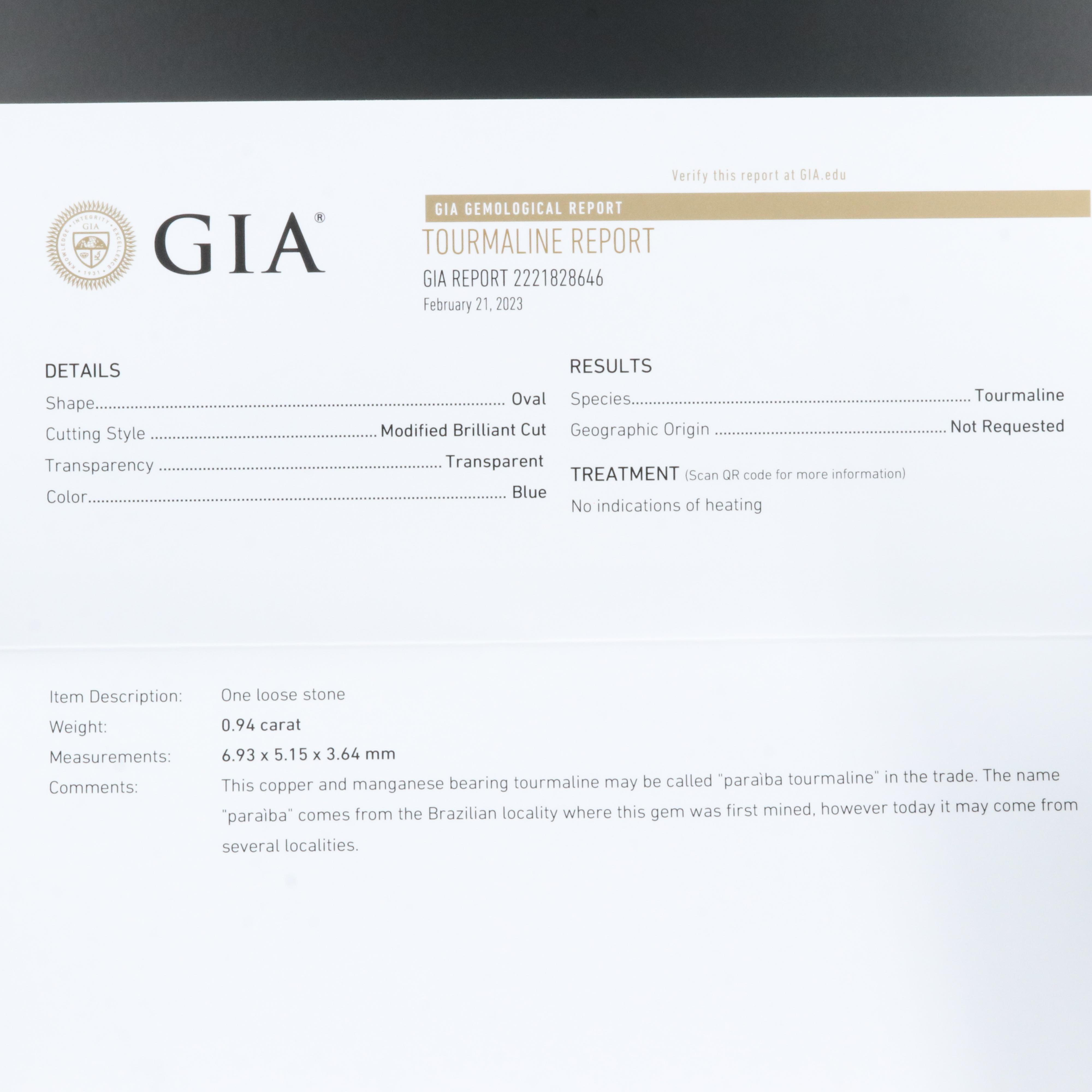 14K Paraíba Tourmaline and Coast Diamond Ring with GIA Report