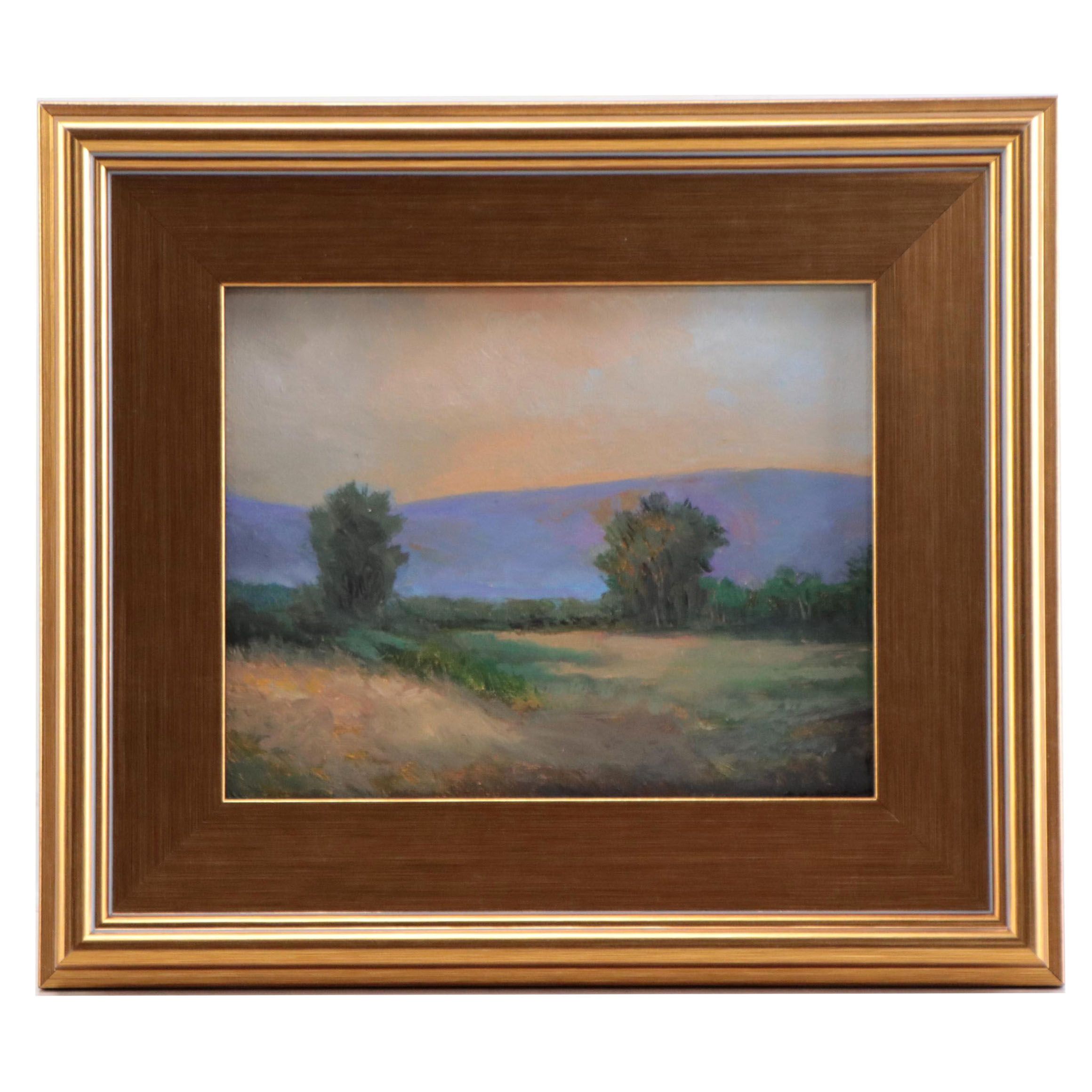 Sulmaz H. Radvand Landscape Oil Painting of Distant Mountains, 21st Century