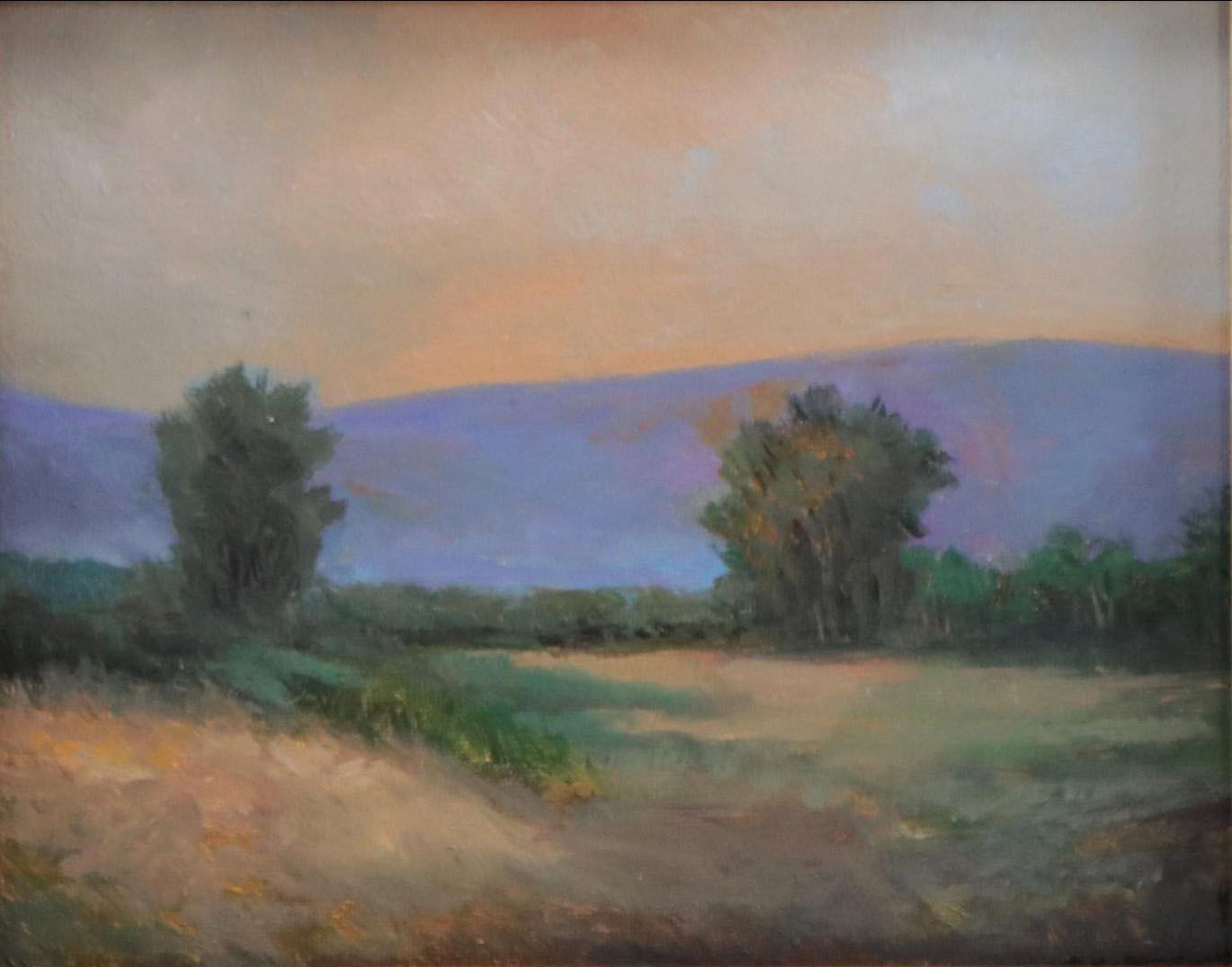 Sulmaz H. Radvand Landscape Oil Painting of Distant Mountains, 21st Century