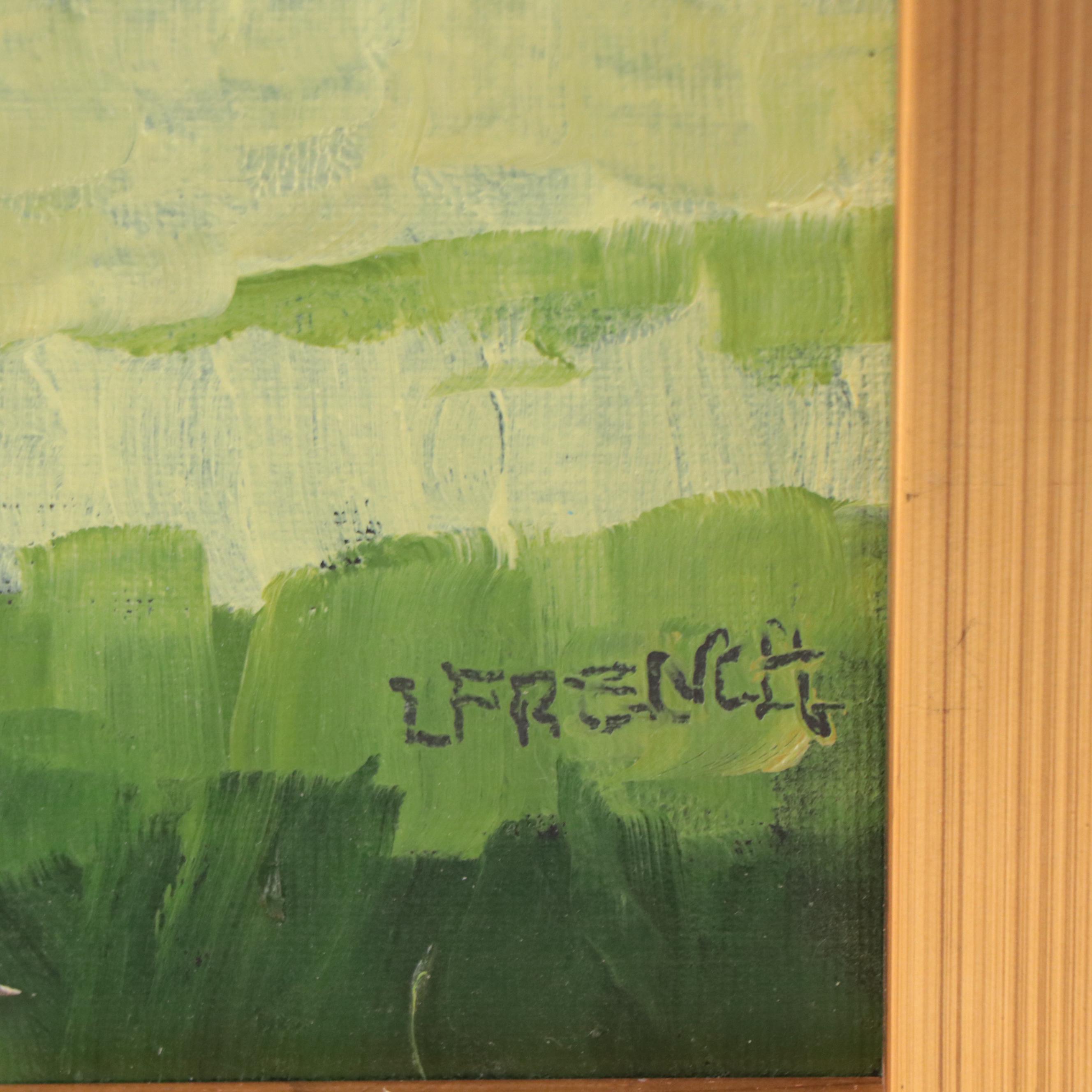 Lynne French Landscape Oil Painting of Farmhouses, 21st Century