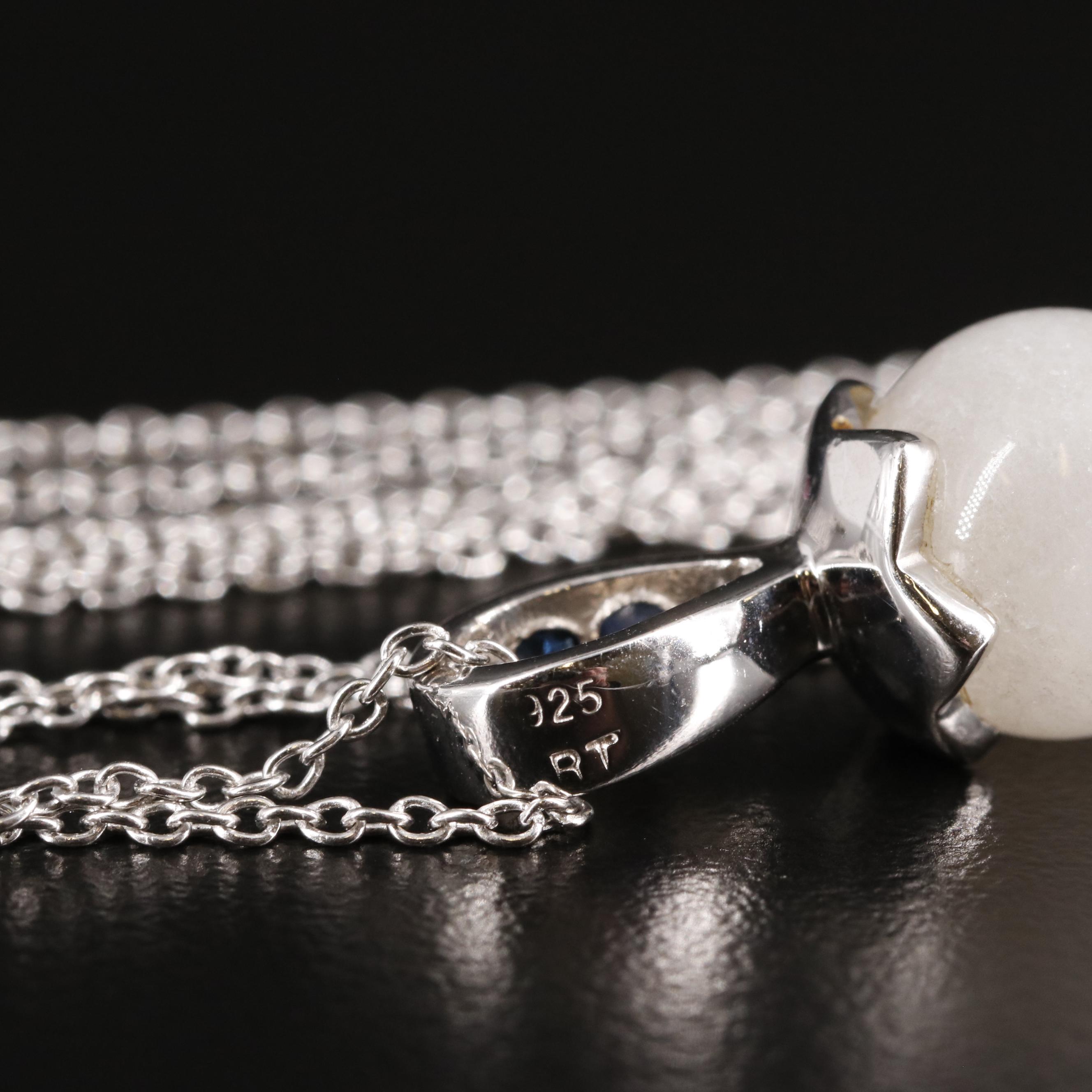 Sterling Chalcedony and Sapphire Pendant Necklace