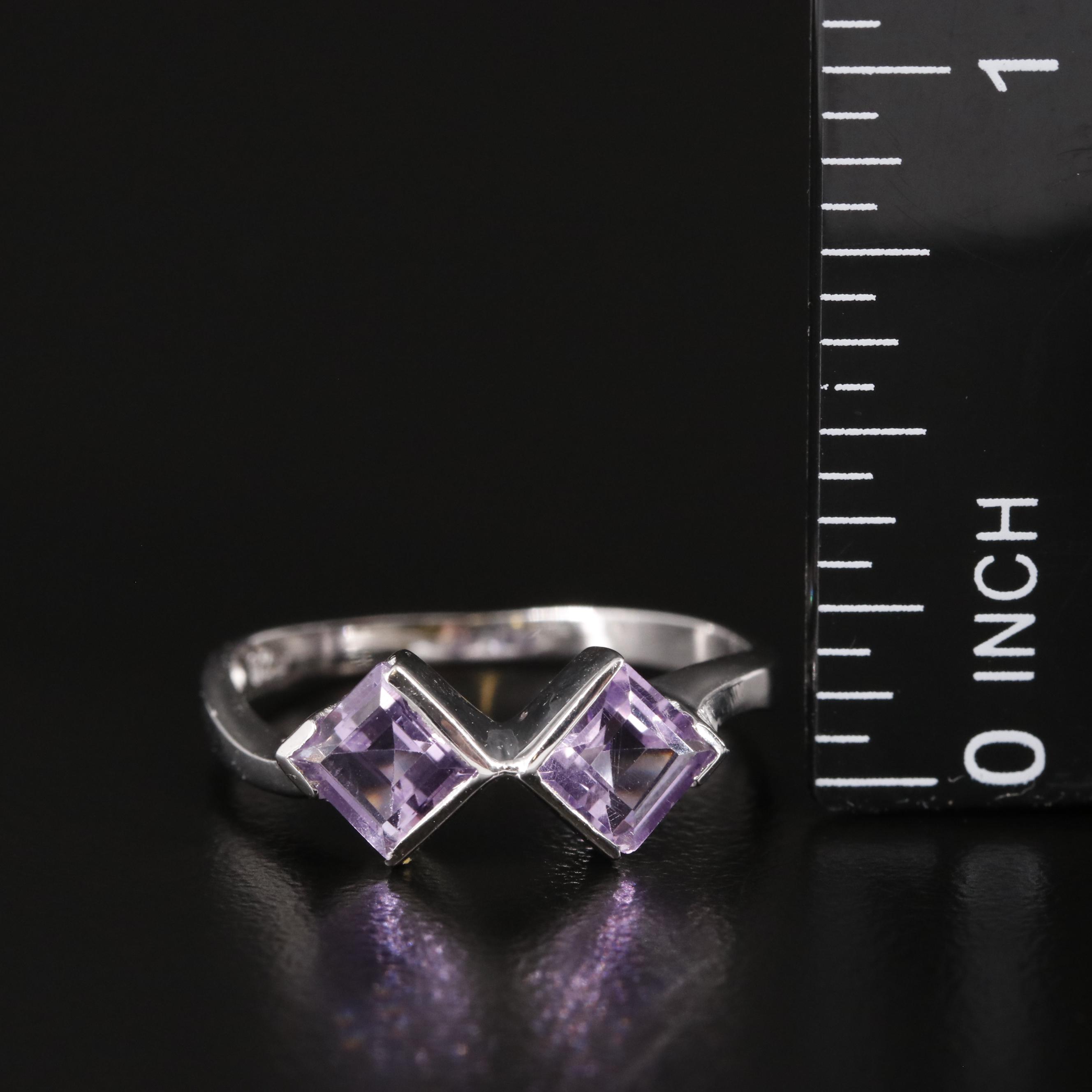 Sterling Amethyst Two Stone Ring
