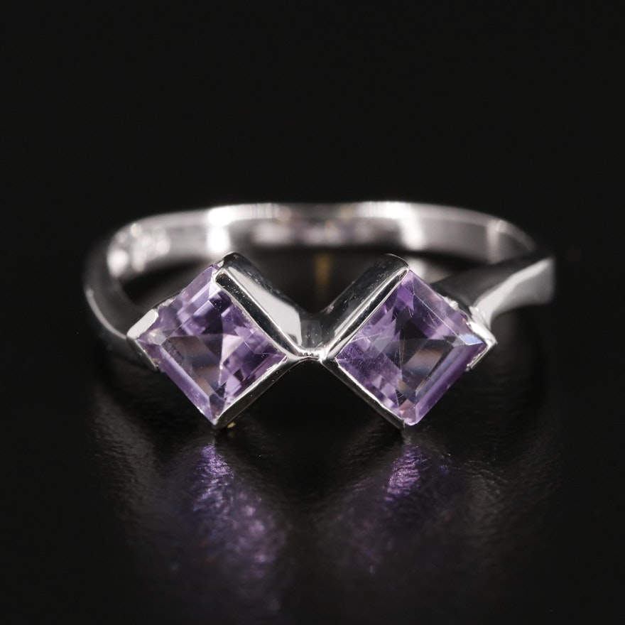 Sterling Amethyst Two Stone Ring