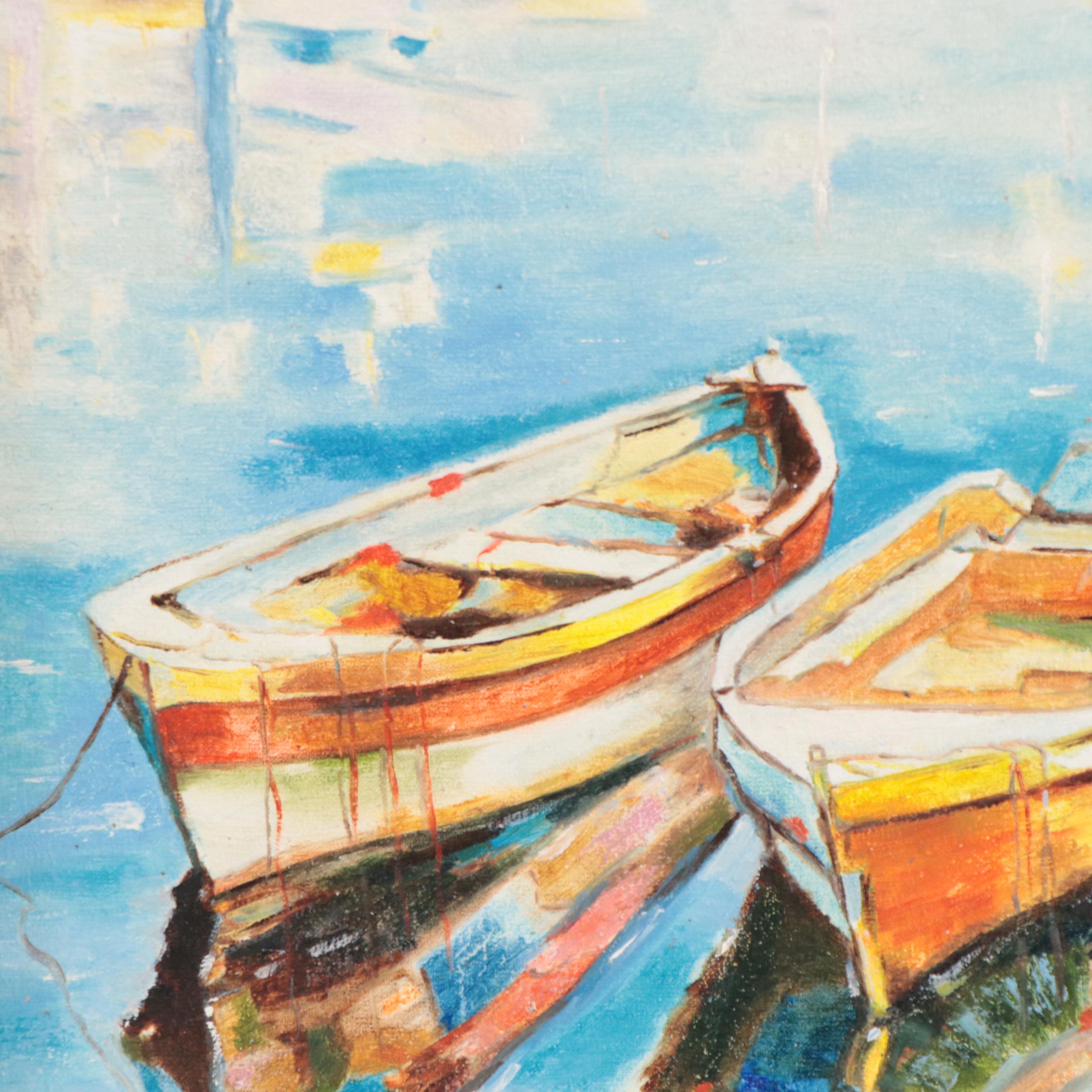 H. Mas Acrylic Painting of Rowboats, Late 20th Century