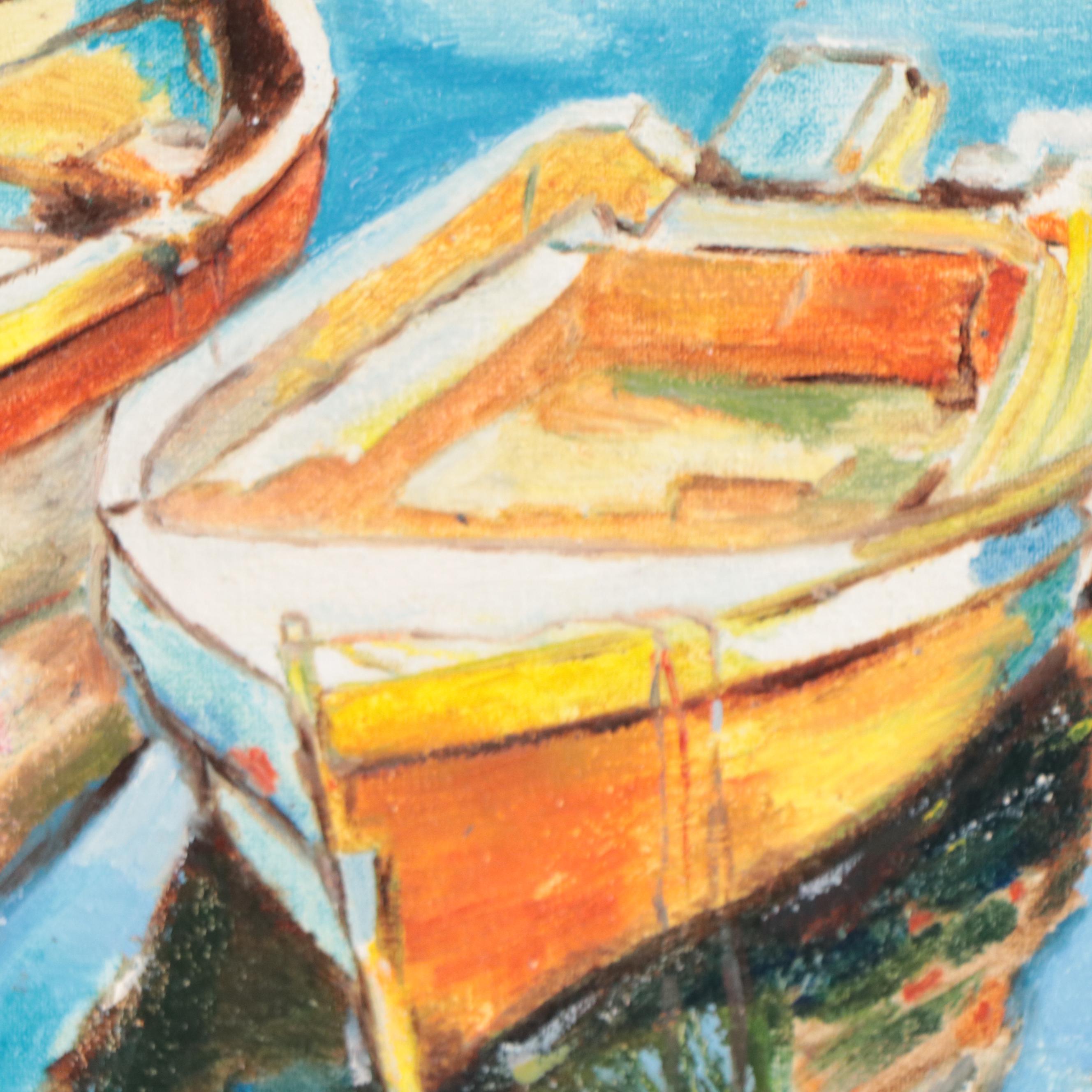 H. Mas Acrylic Painting of Rowboats, Late 20th Century
