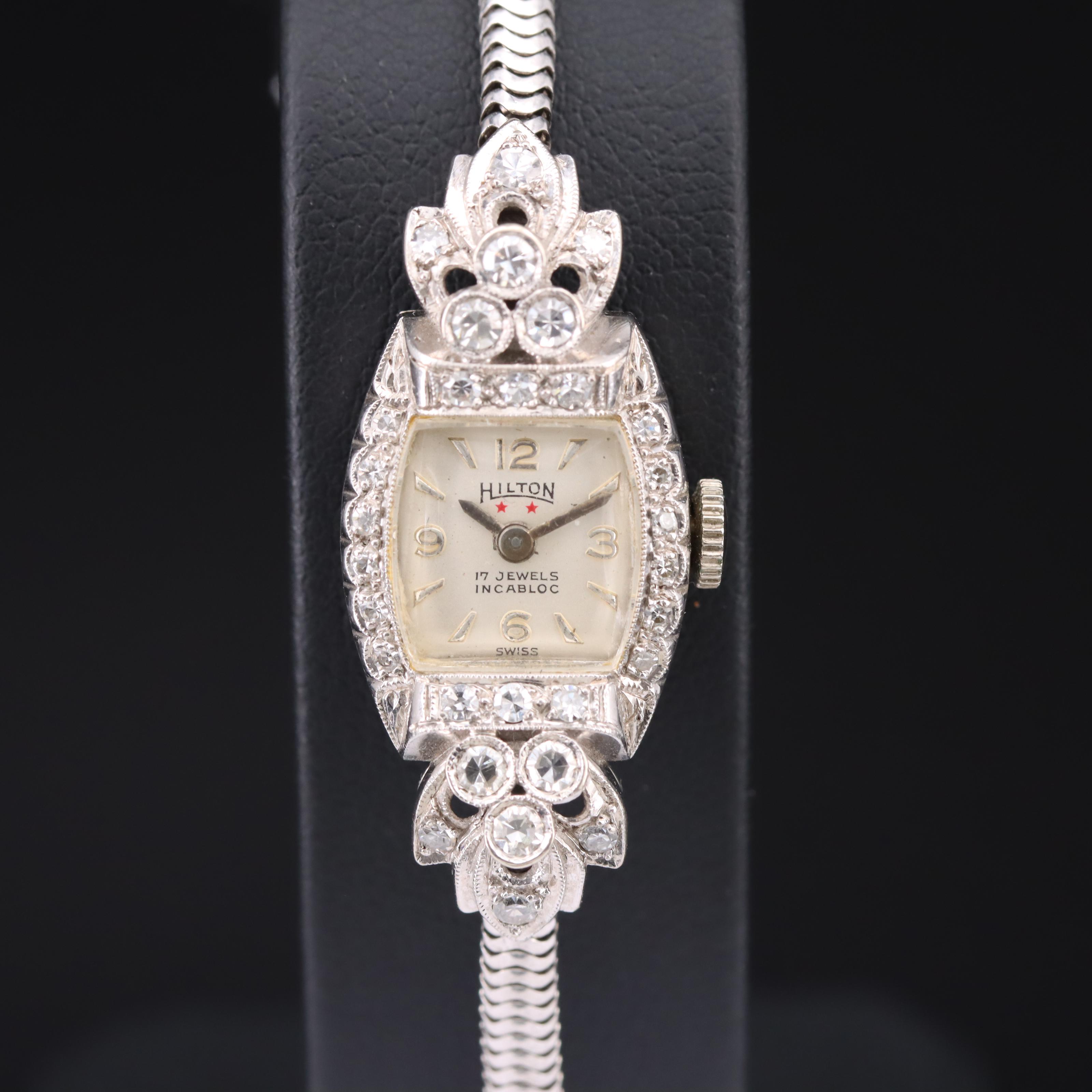 Vintage 14K Hilton Diamond Watch