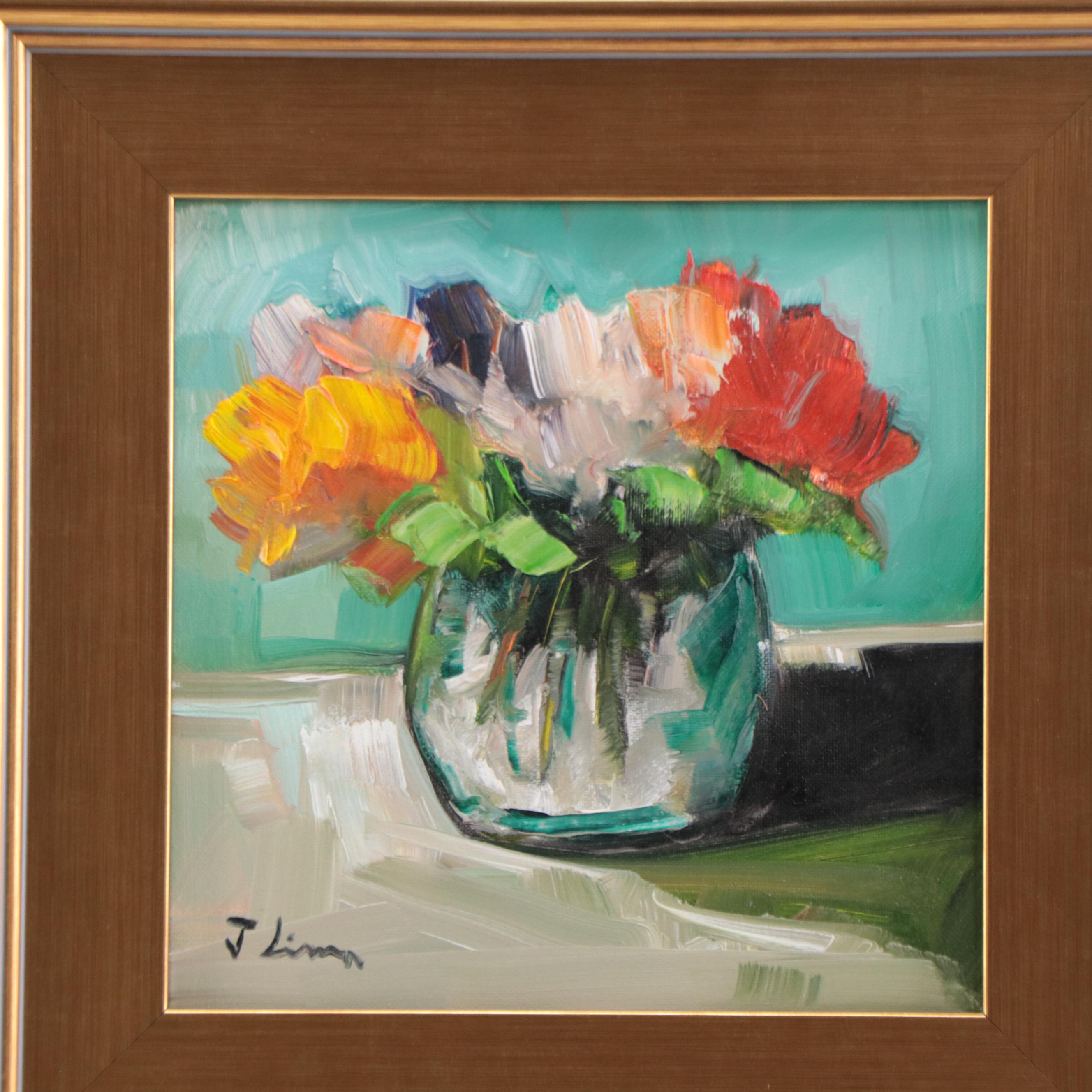 José M. Lima Floral Still Life Oil Painting, 2022