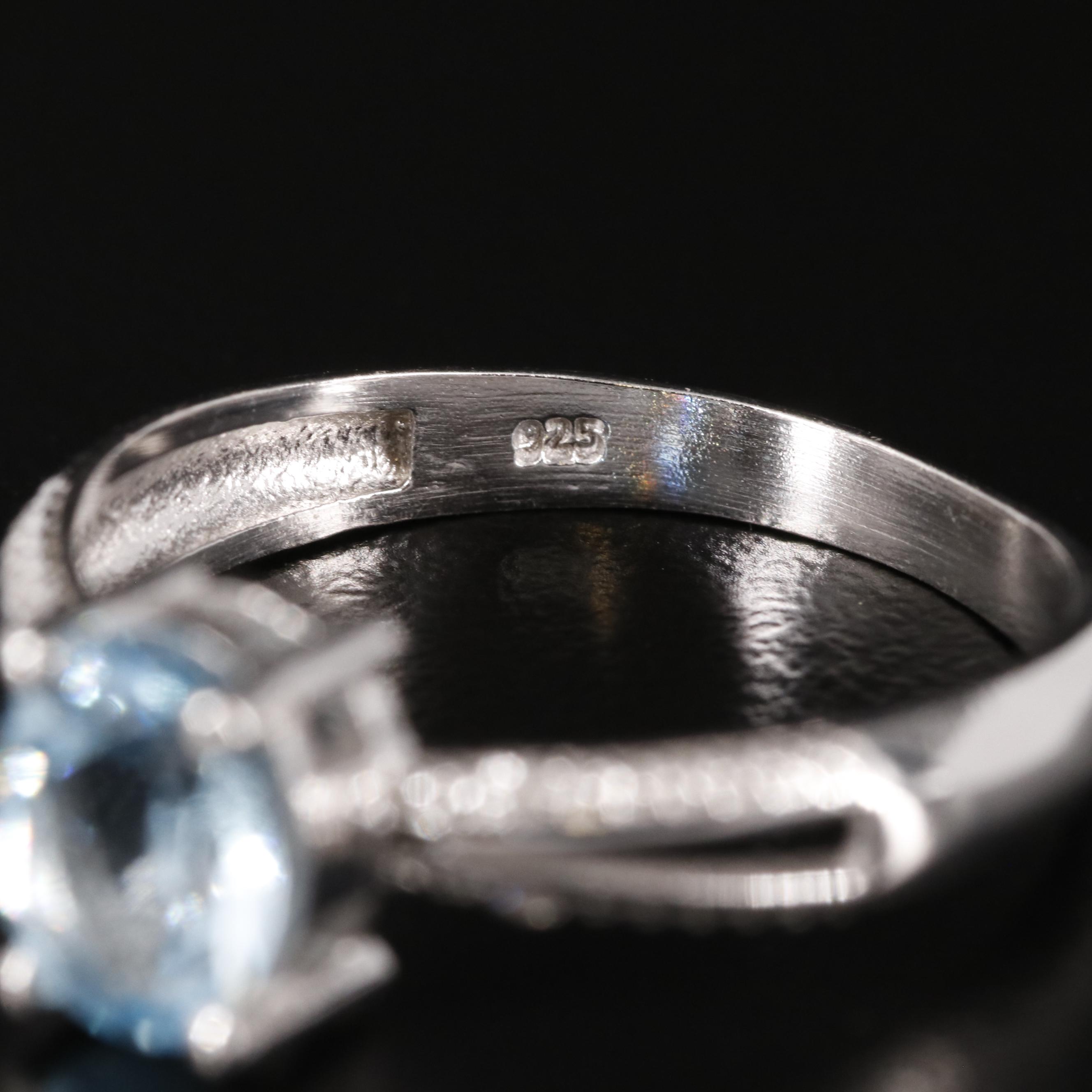 Sterling Blue Topaz Ring with Diamond Accents