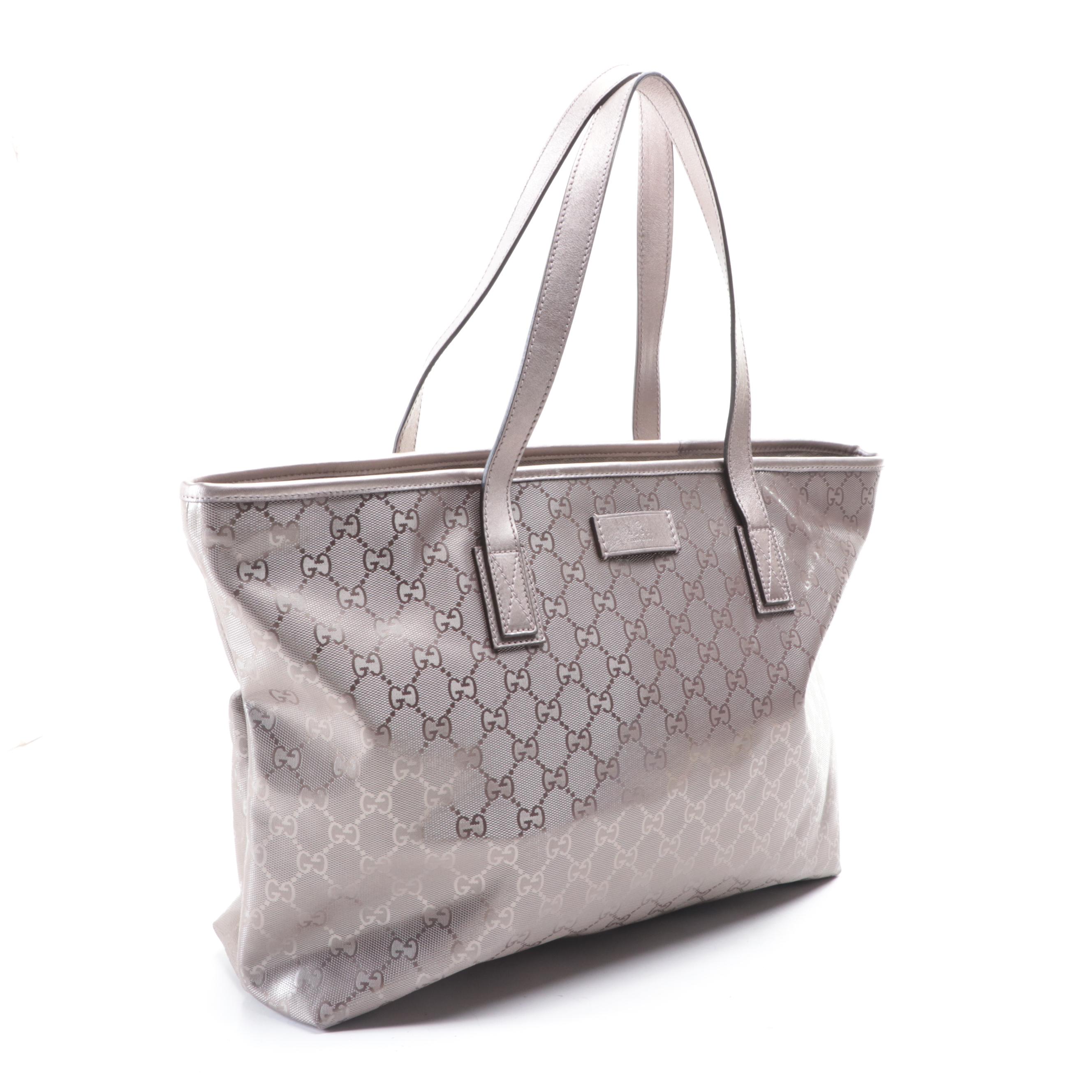Gucci Medium Tote Bag in GG Imprimé Coated Canvas and Metallic Leather