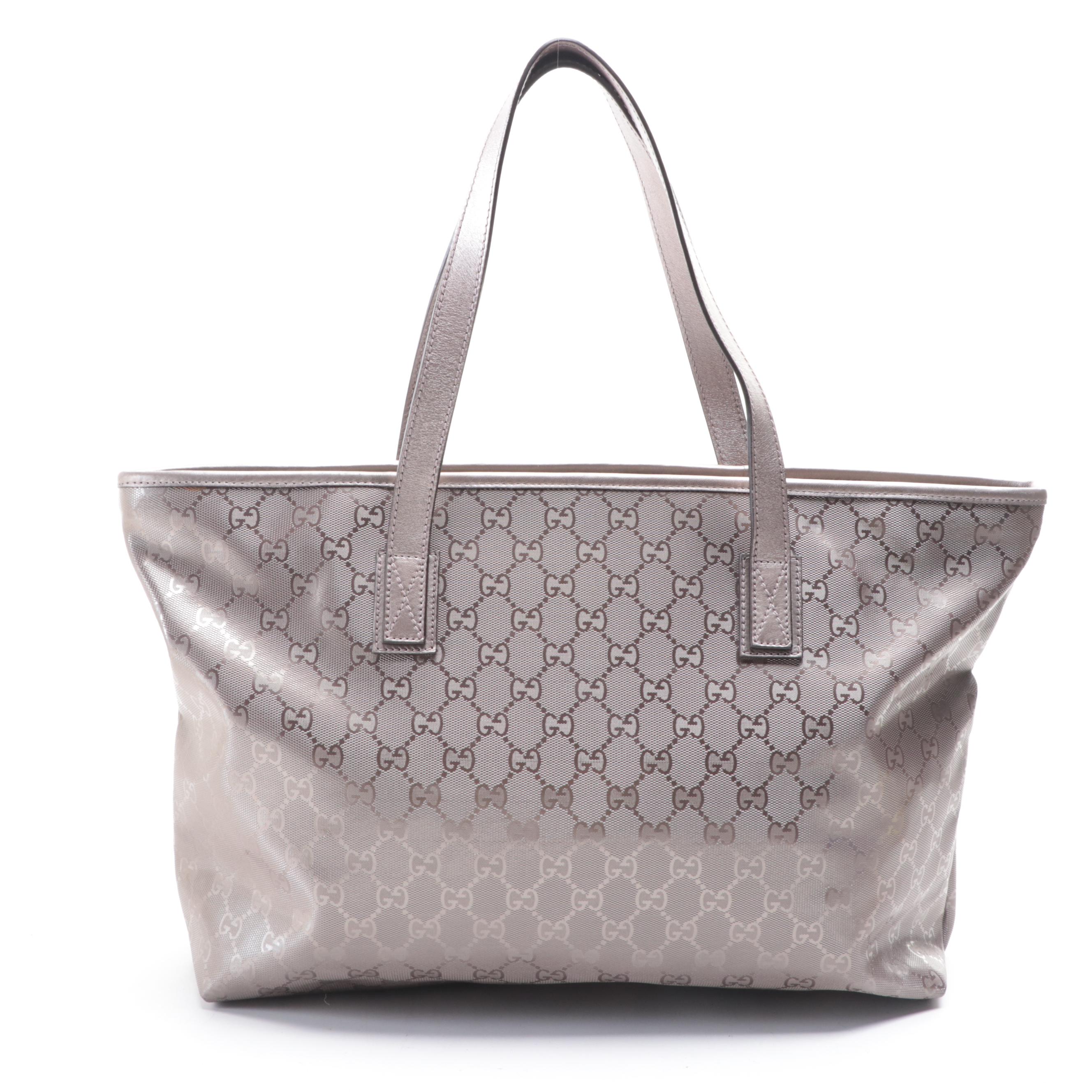 Gucci Medium Tote Bag in GG Imprimé Coated Canvas and Metallic Leather