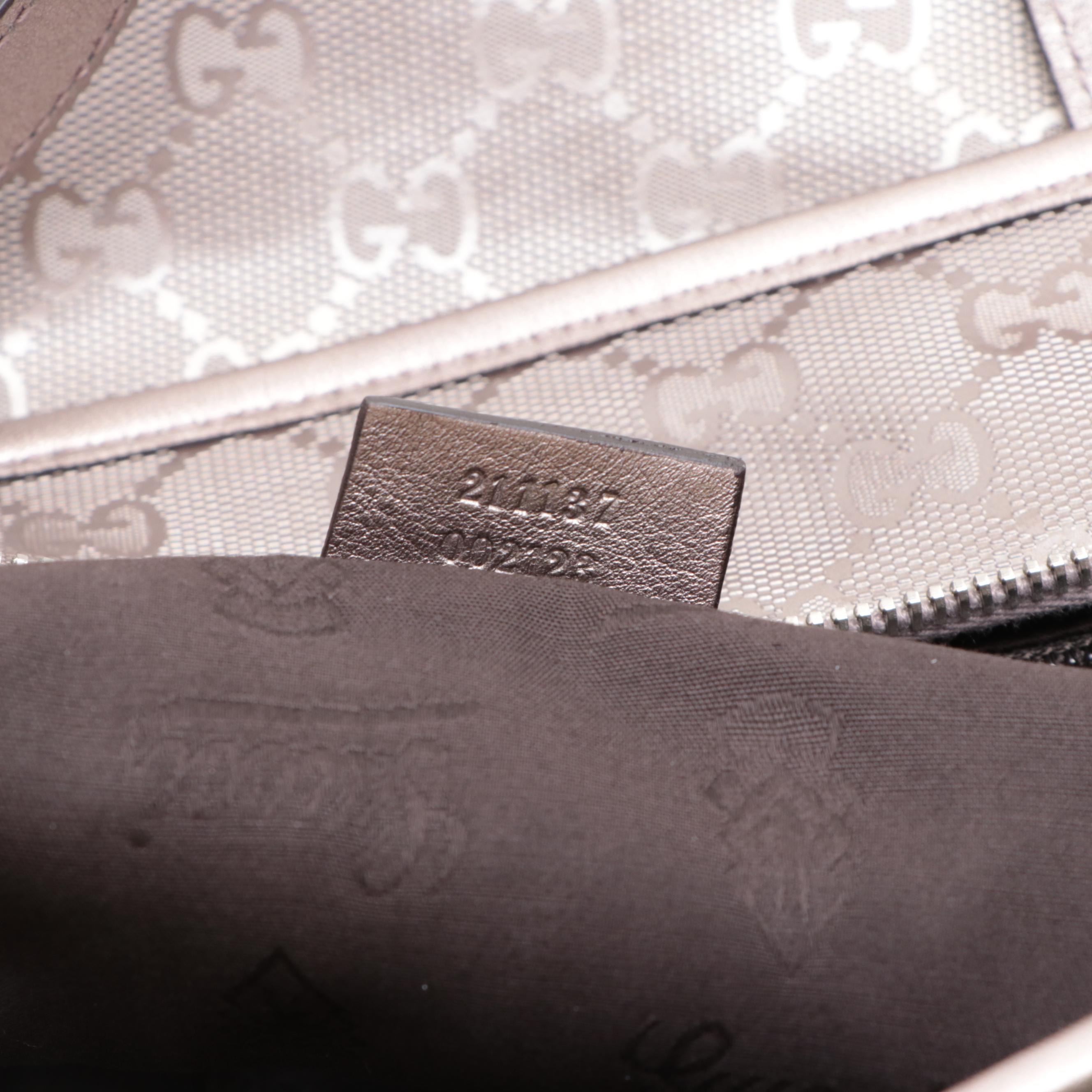 Gucci Medium Tote Bag in GG Imprimé Coated Canvas and Metallic Leather