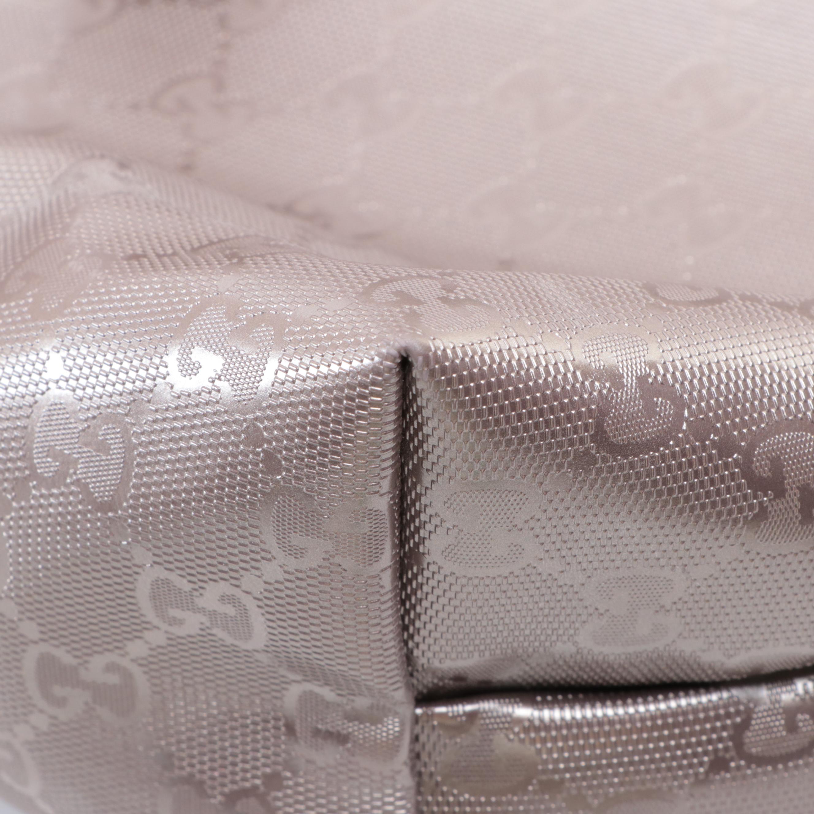 Gucci Medium Tote Bag in GG Imprimé Coated Canvas and Metallic Leather