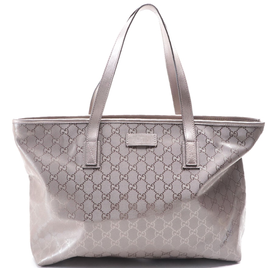 Gucci Medium Tote Bag in GG Imprimé Coated Canvas and Metallic Leather