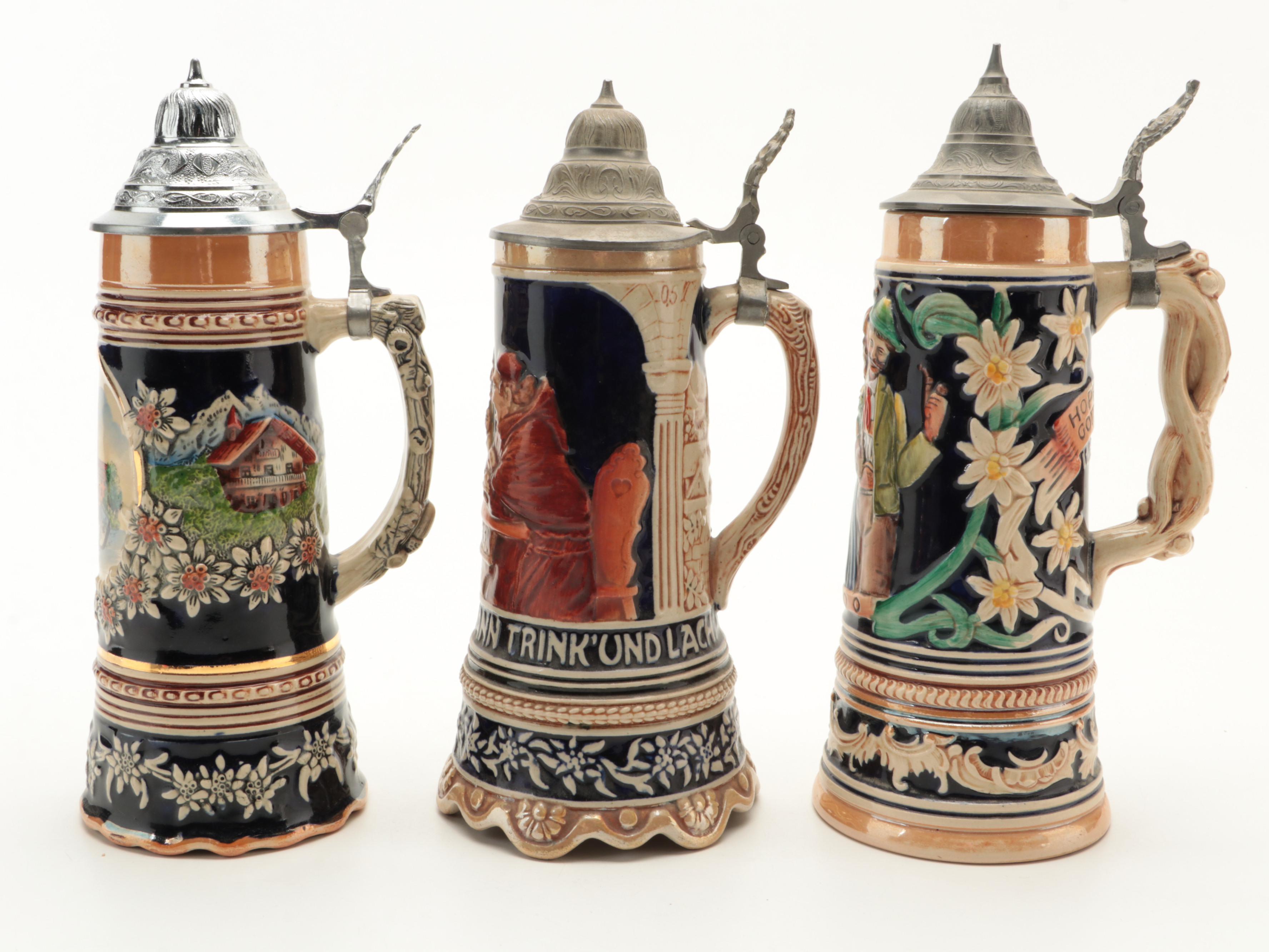 Gerz German Glazed Stoneware Miniature Steins with Other Musical Steins