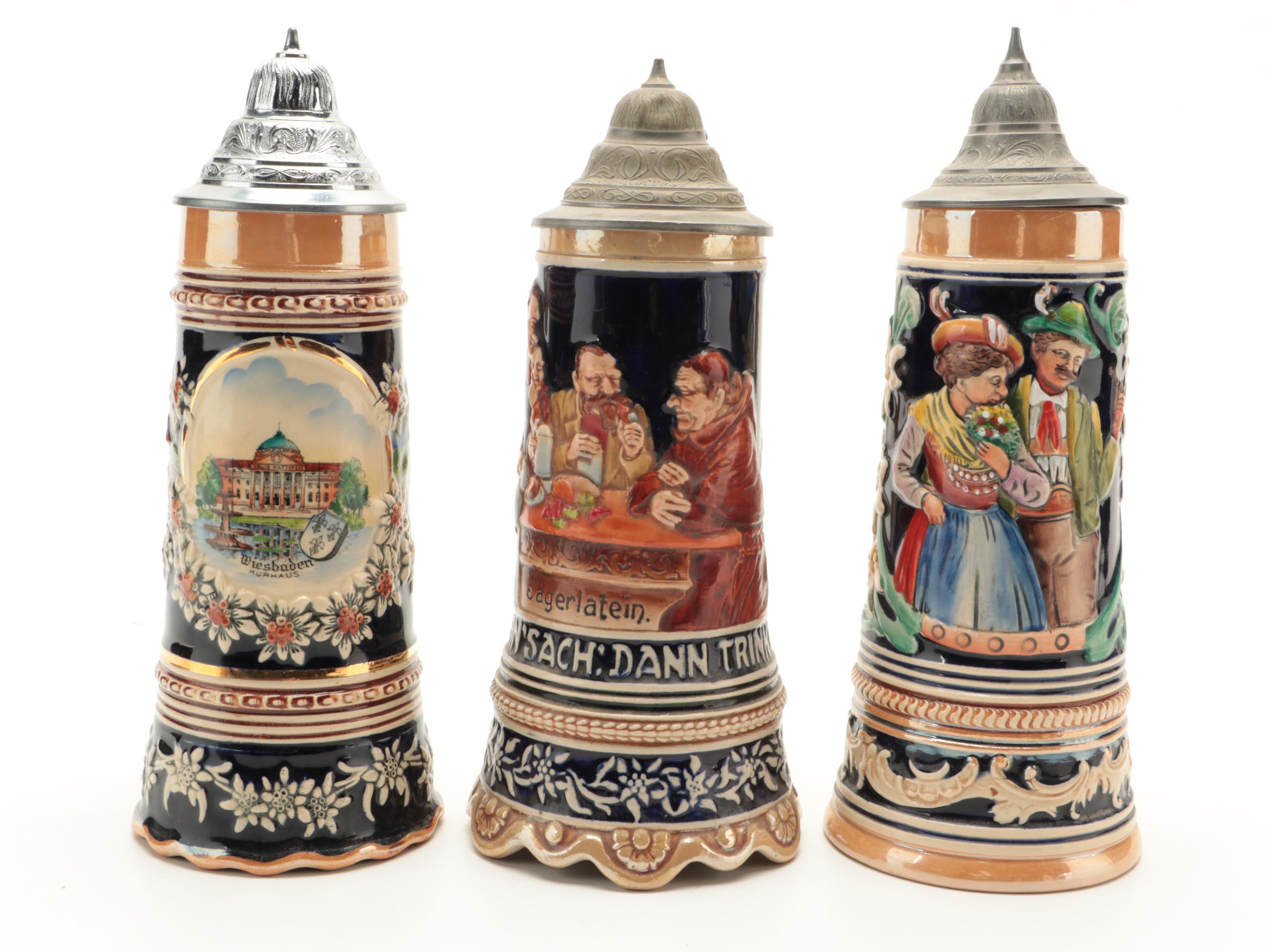 Gerz German Glazed Stoneware Miniature Steins with Other Musical Steins