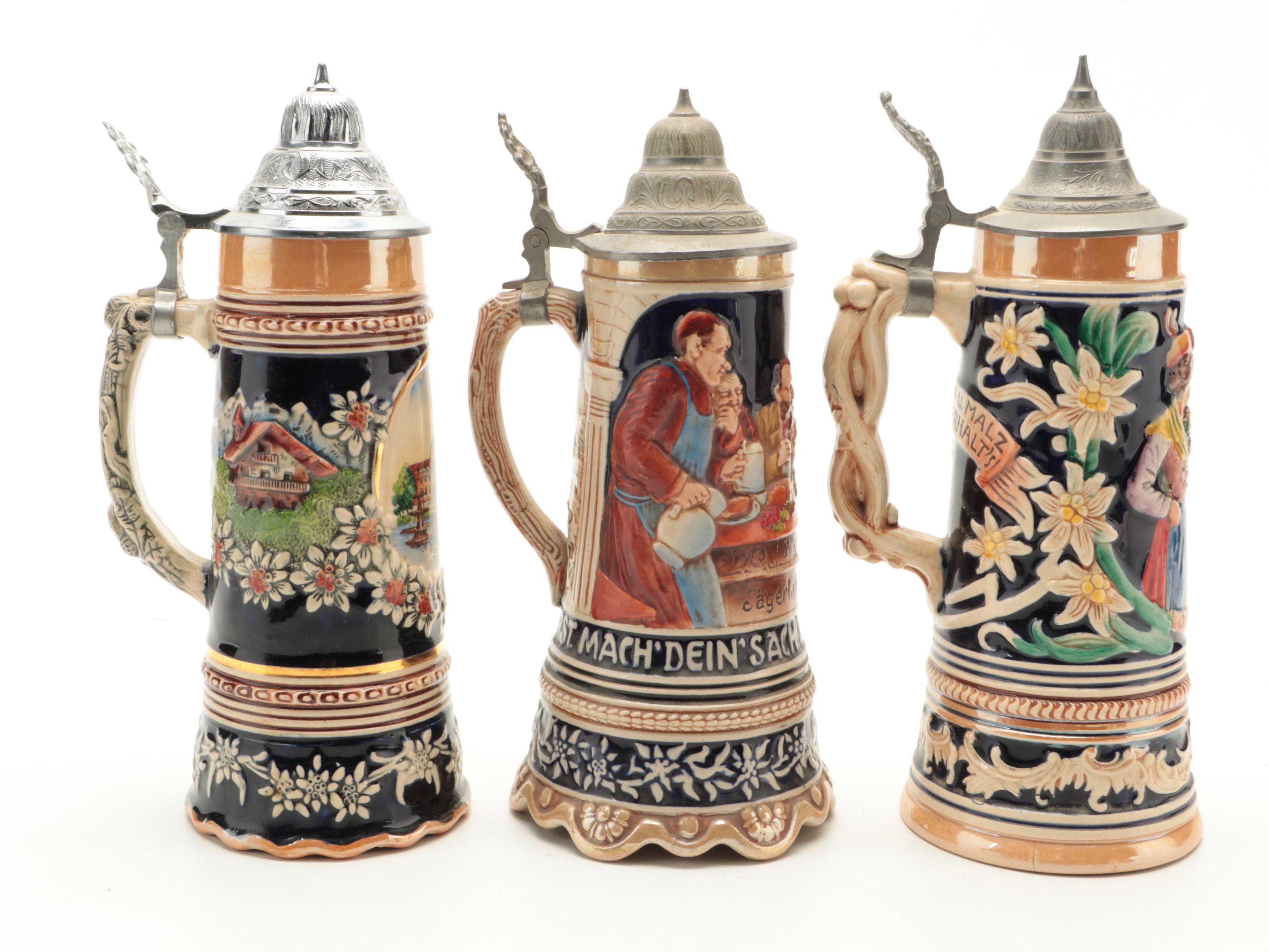 Gerz German Glazed Stoneware Miniature Steins with Other Musical Steins