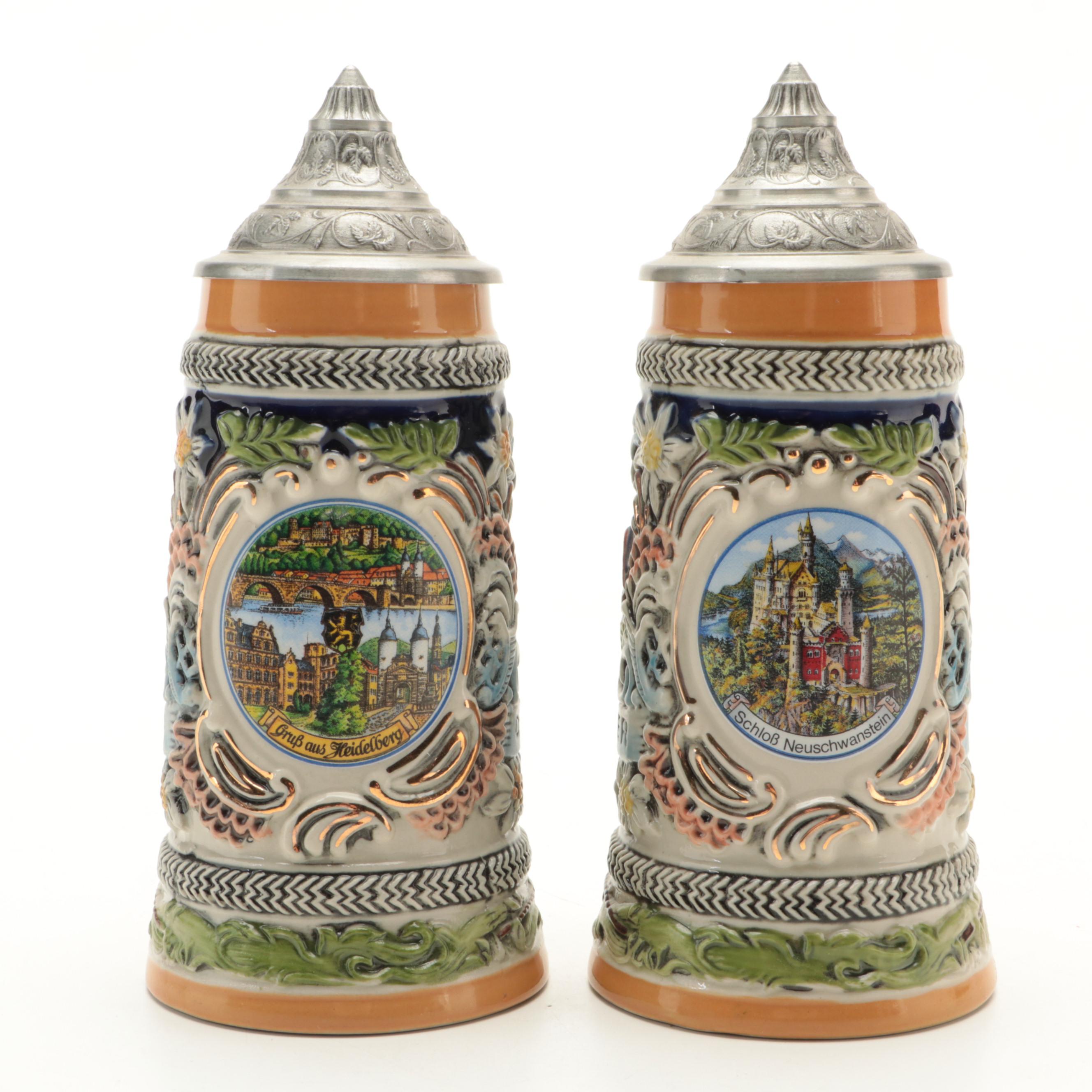 Gerz German Glazed Stoneware Miniature Steins with Other Musical Steins