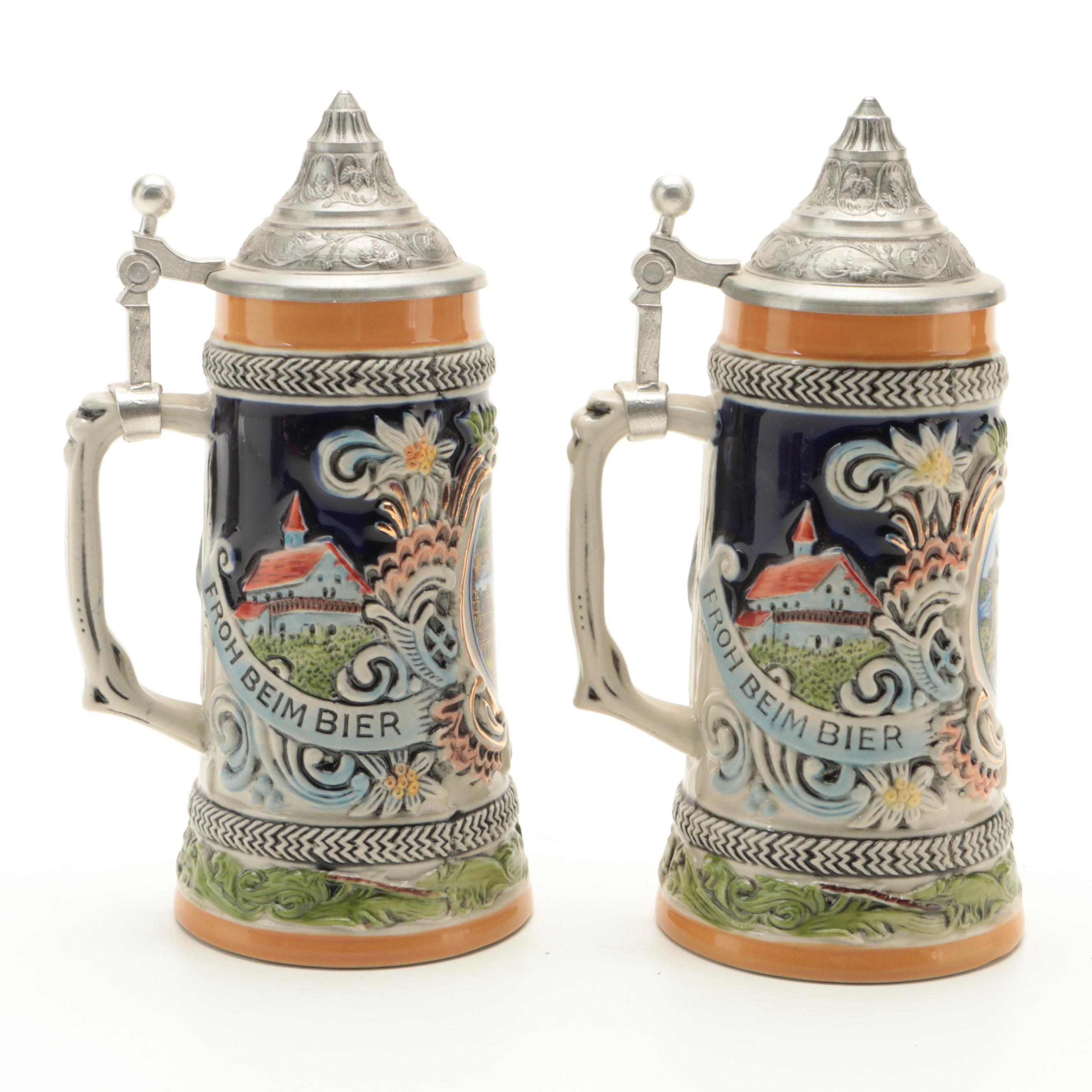 Gerz German Glazed Stoneware Miniature Steins with Other Musical Steins