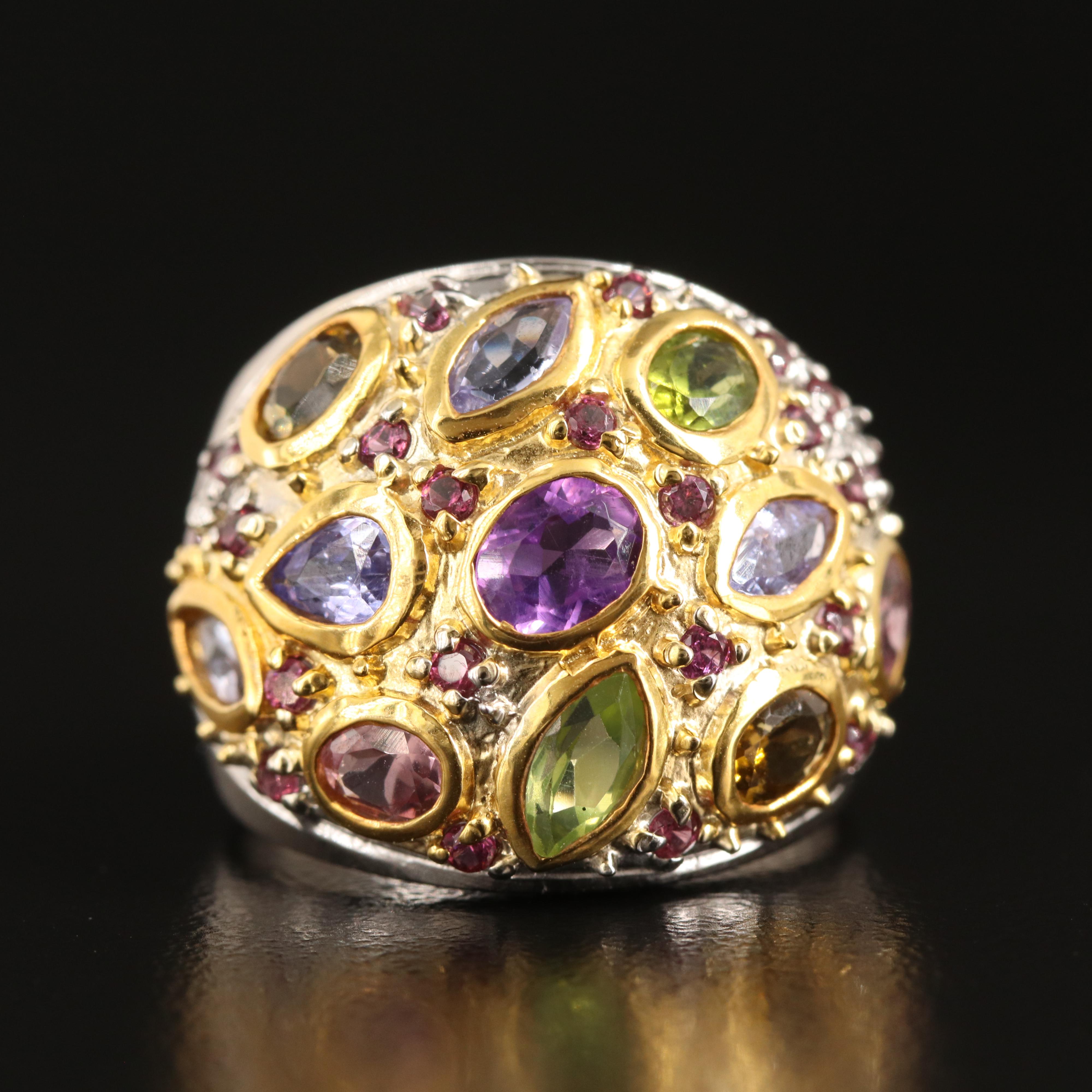 Sterling Amethyst and Gemstone Dome Ring