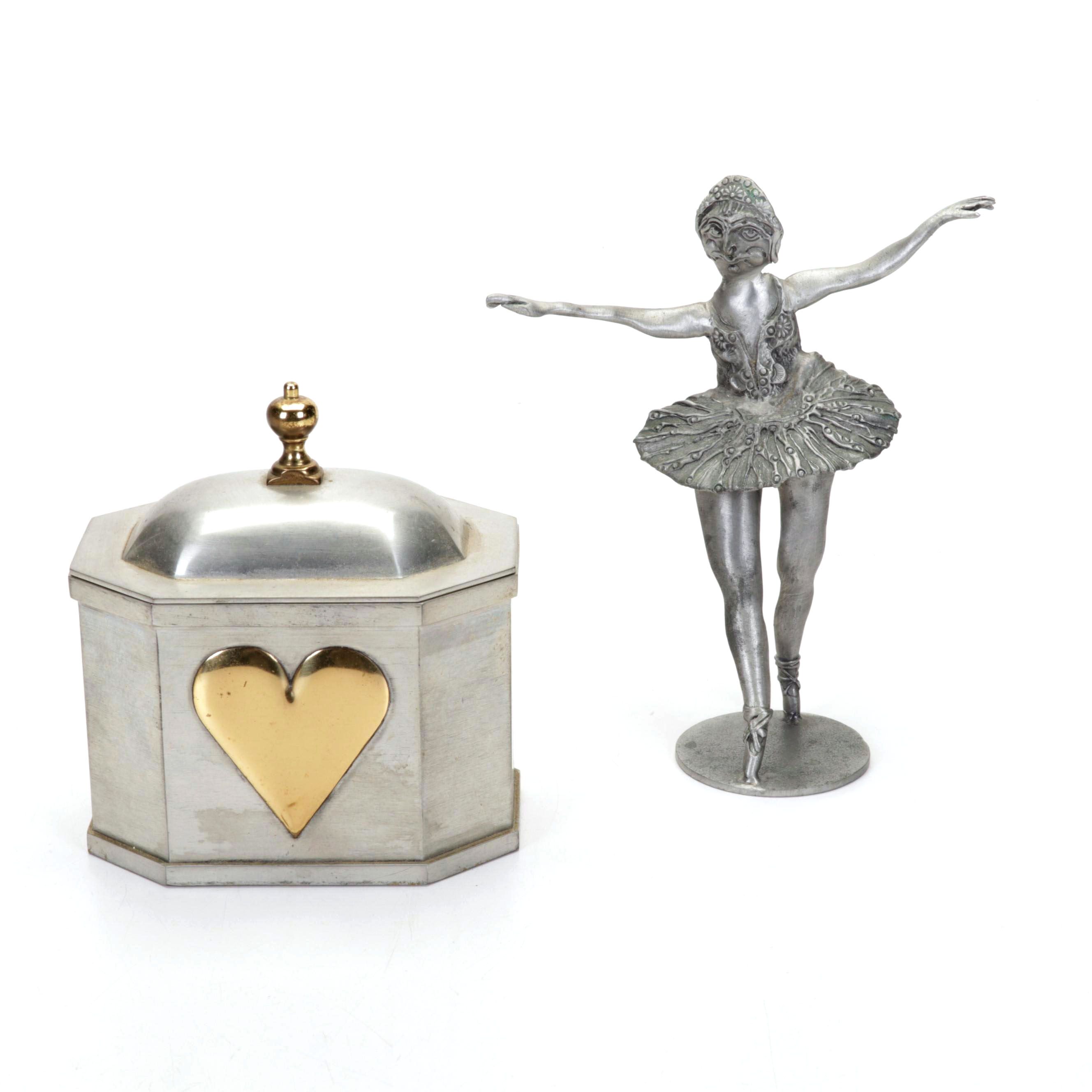 Don Drumm Ballerina Sculpture and Kirk Steiff Williamsburg Pewter and Brass Box