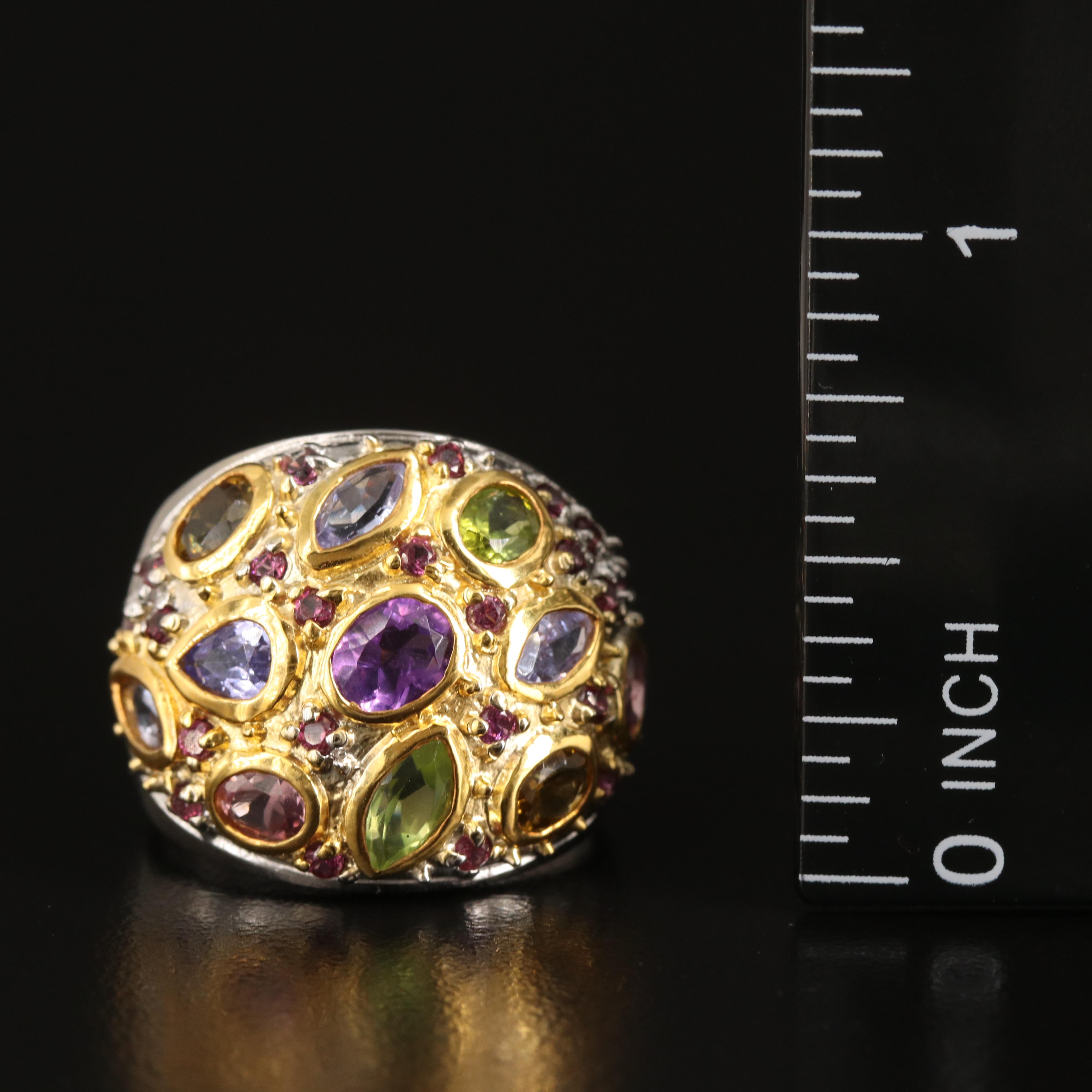 Sterling Amethyst and Gemstone Dome Ring