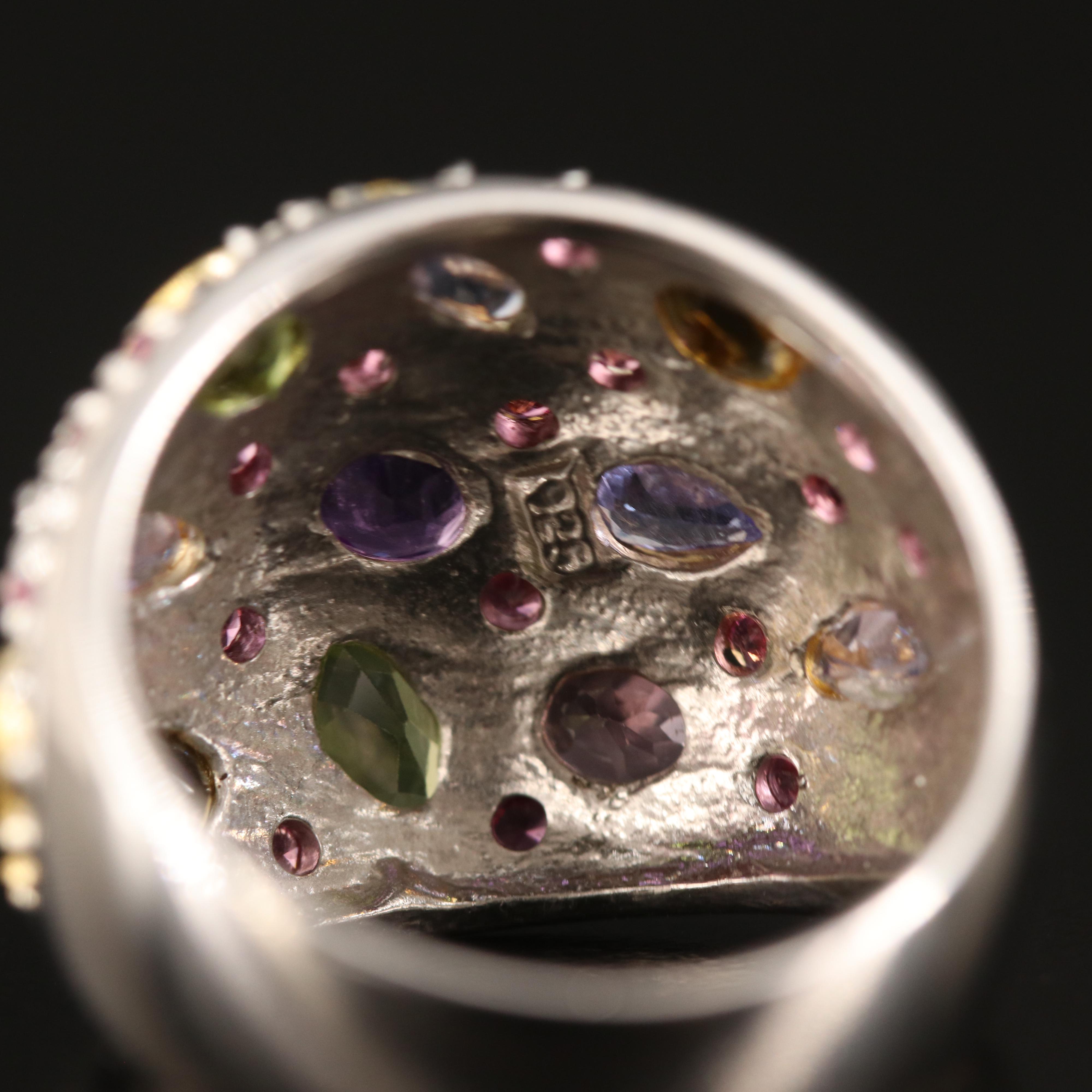 Sterling Amethyst and Gemstone Dome Ring